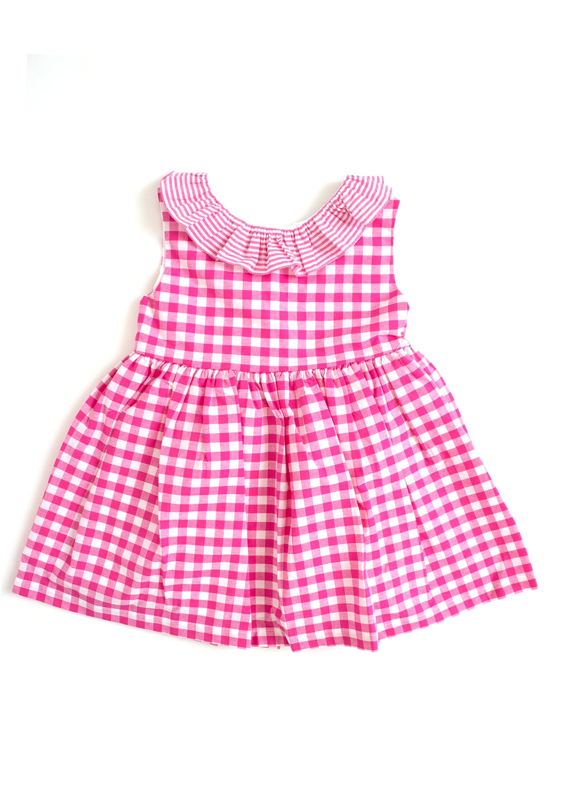 Sardon Baby Girl Gingham Frill Collar Sleeveless Dress, Pink - Main Image
