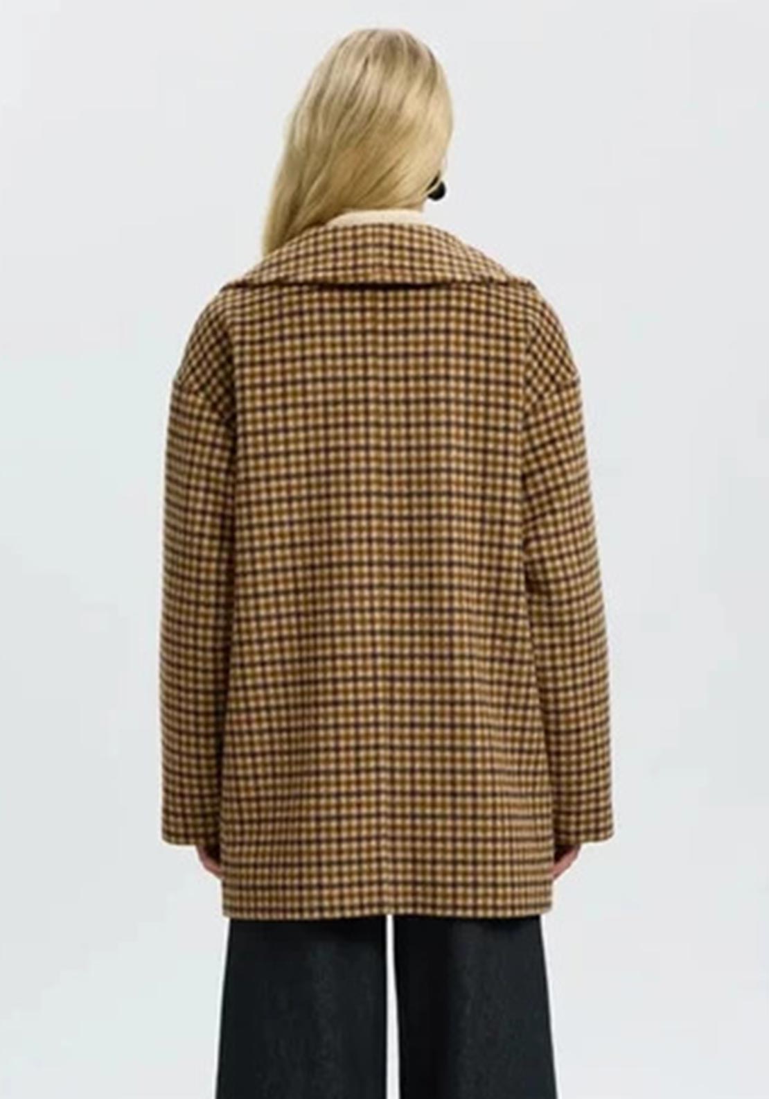 Selected Femme Carolyn Check Wool-blend Coat, Brown Multi