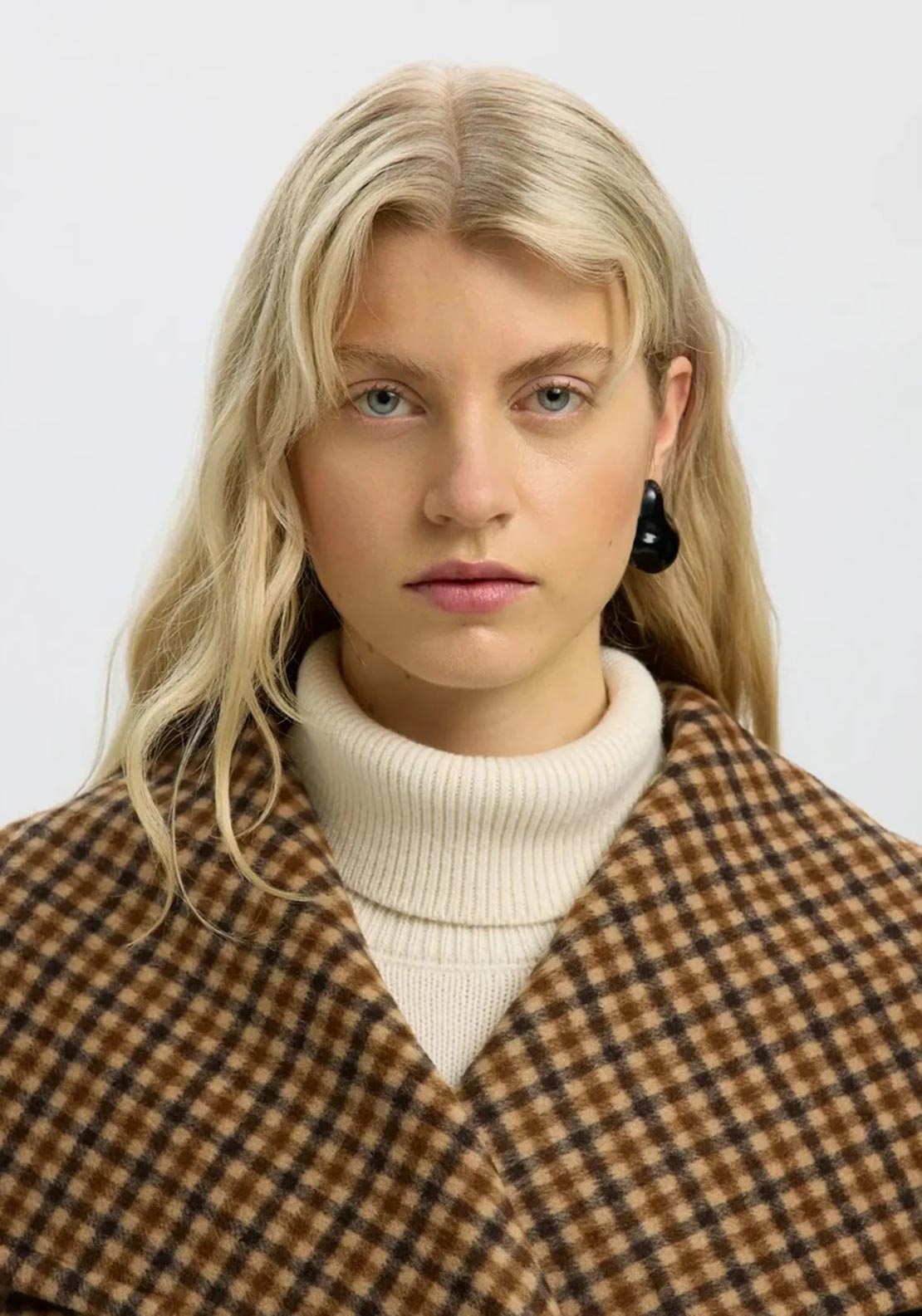 Selected Femme Carolyn Check Wool-blend Coat, Brown Multi