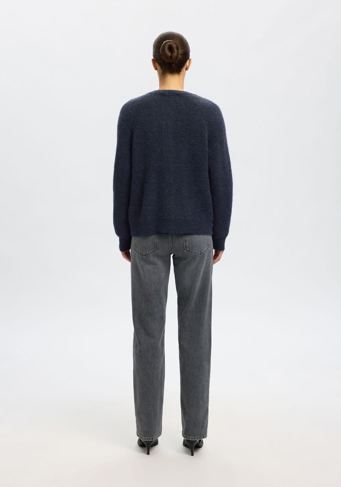 Selected Femme Lulu Wool Blend Knitted Cardigan, Navy