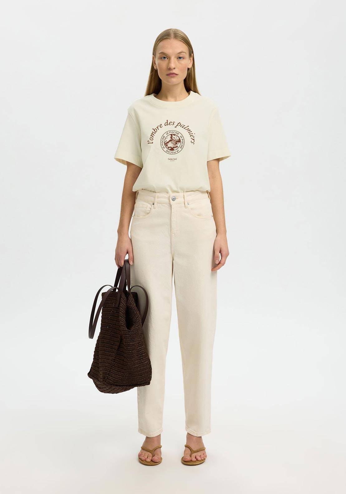Selected Femme Graphic Print T-Shirt, Cream