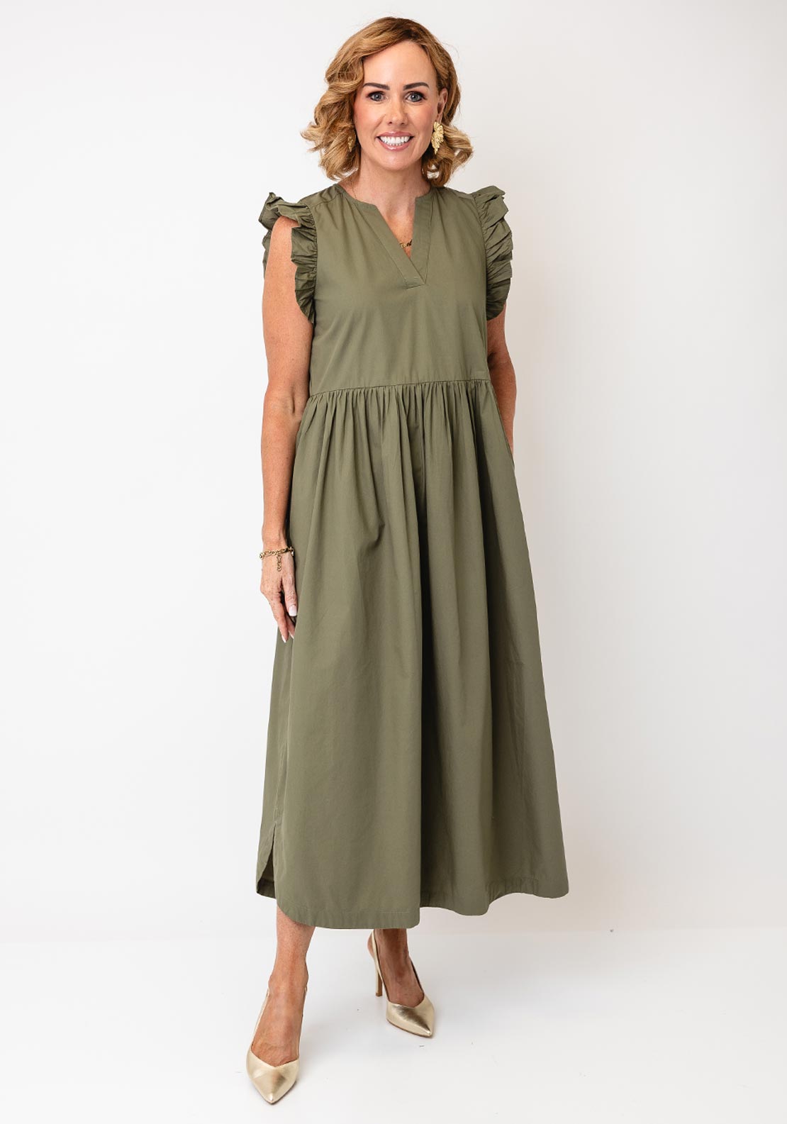 Selected Femme Plain A-Line Midi Dress, Green - McElhinneys Selected Femme Plain A-Line Midi Dress, Green - McElhinneys