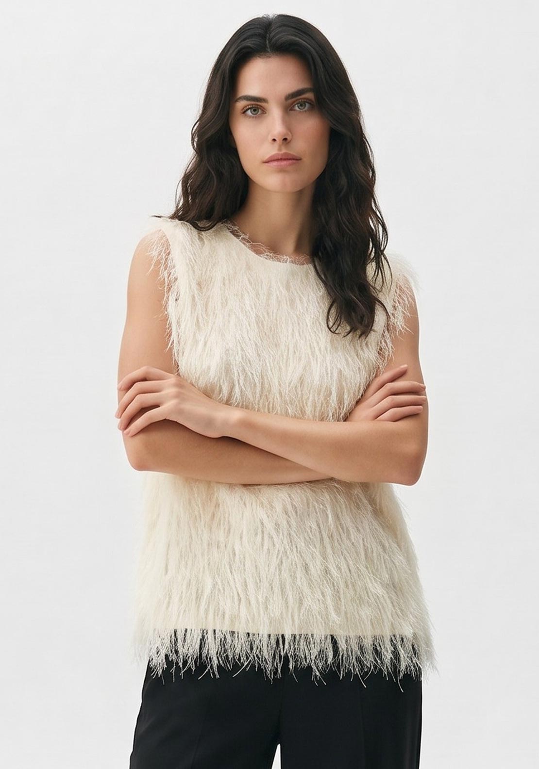 Selected Femme Marianna Fringed Top, Cream
