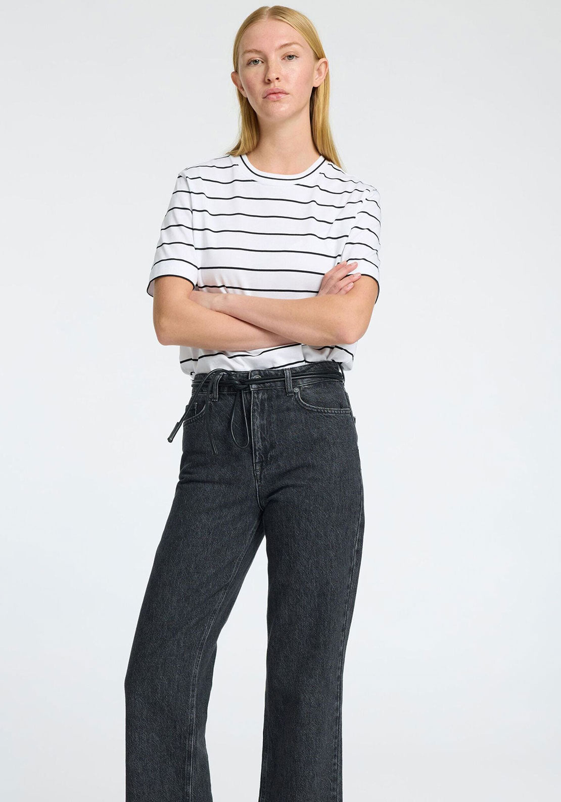 Selected Femme Viellette Striped Boxy Fit T-Shirt, White