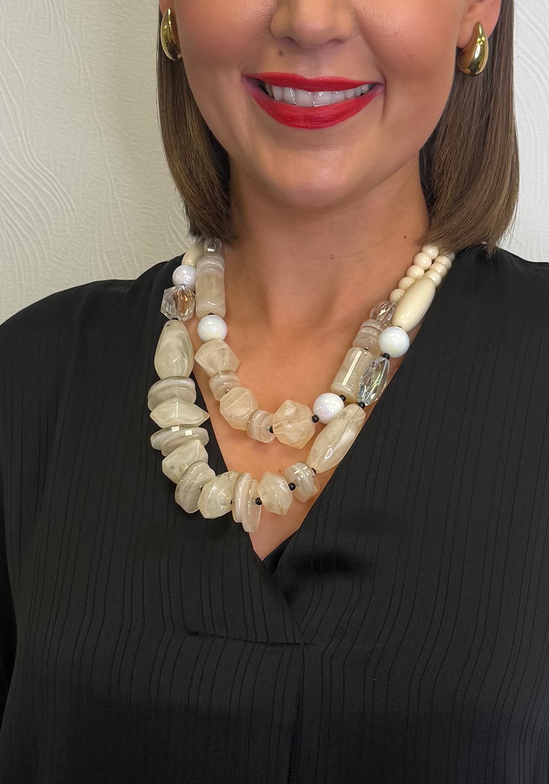 Serafina Collection Assorted Shape Resin Layered Necklace, Cream Multi