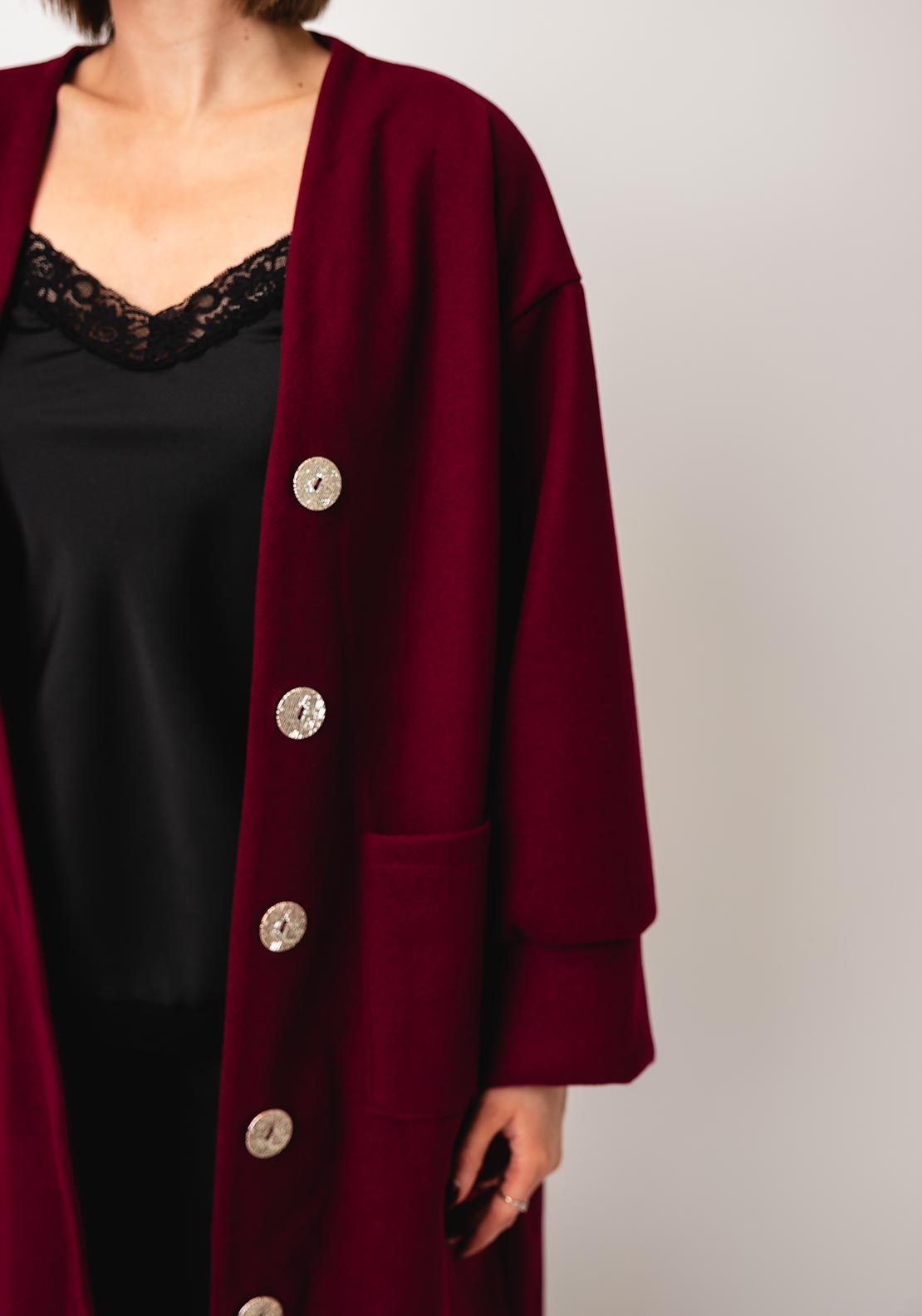 Serafina Collection One Size Wool Blend Coat, Wine