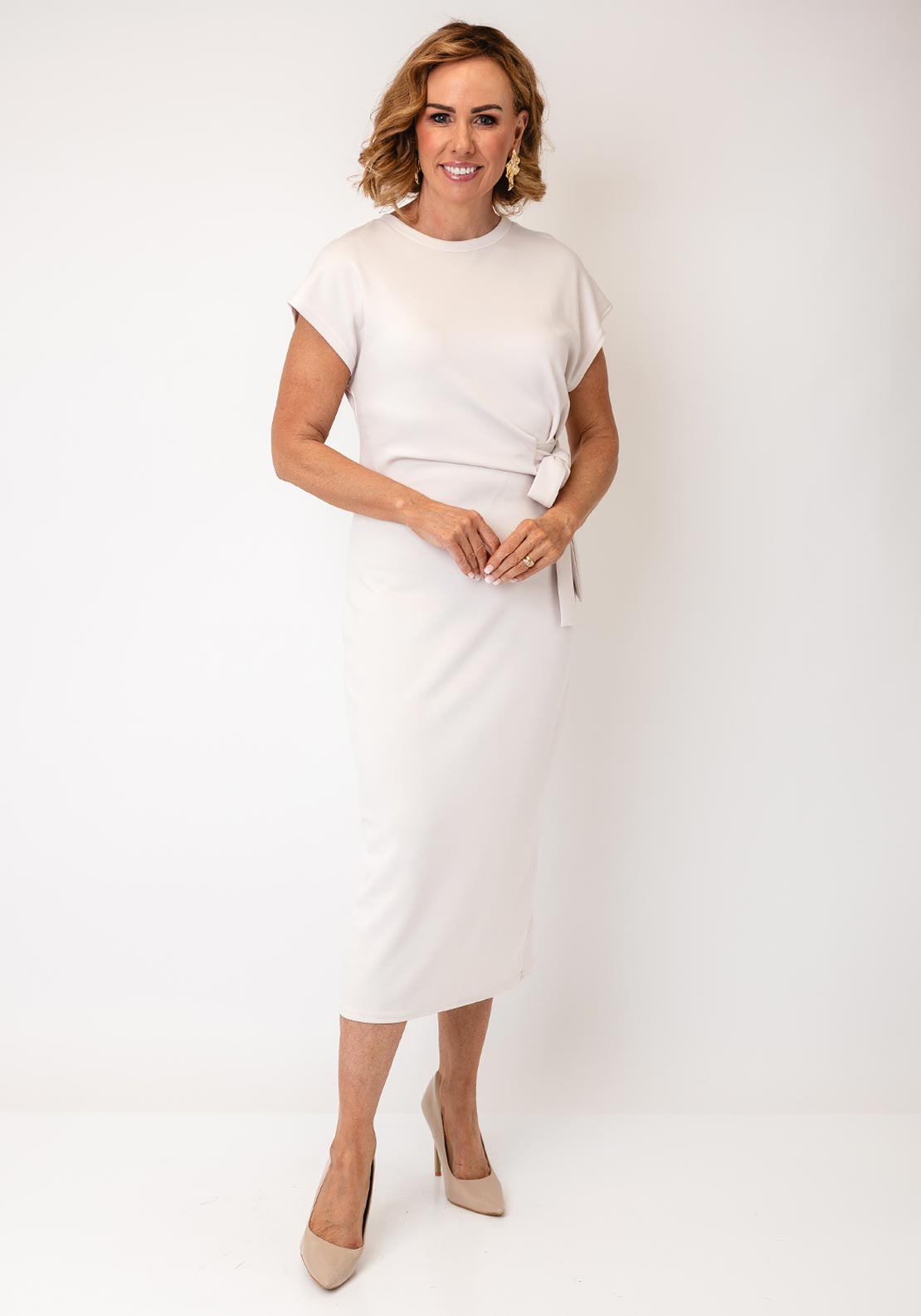 Serafina Plain Casual Midi Dress, Light Pink