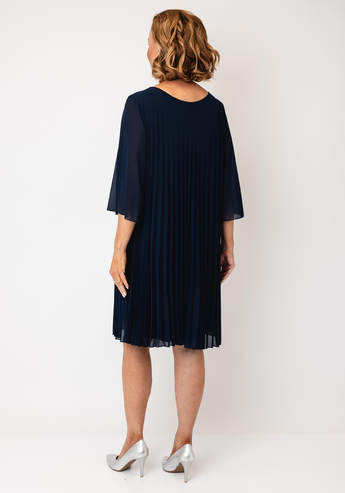 Serafina Pleated Midi Dress, Navy