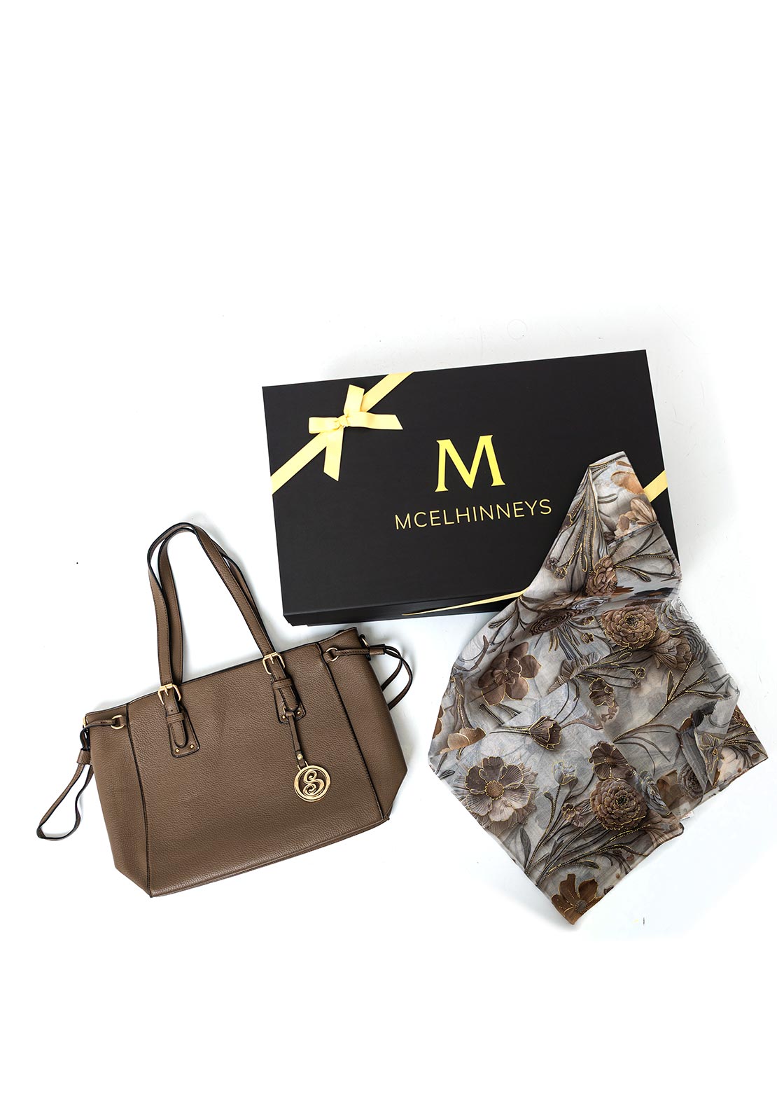 Serafina Collection Scarf & Handbag Boxed Giftset, Taupe