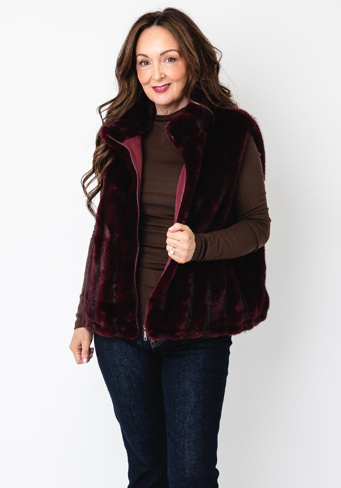 Serafina Collection Textured Zip Up Gilet, Wine
