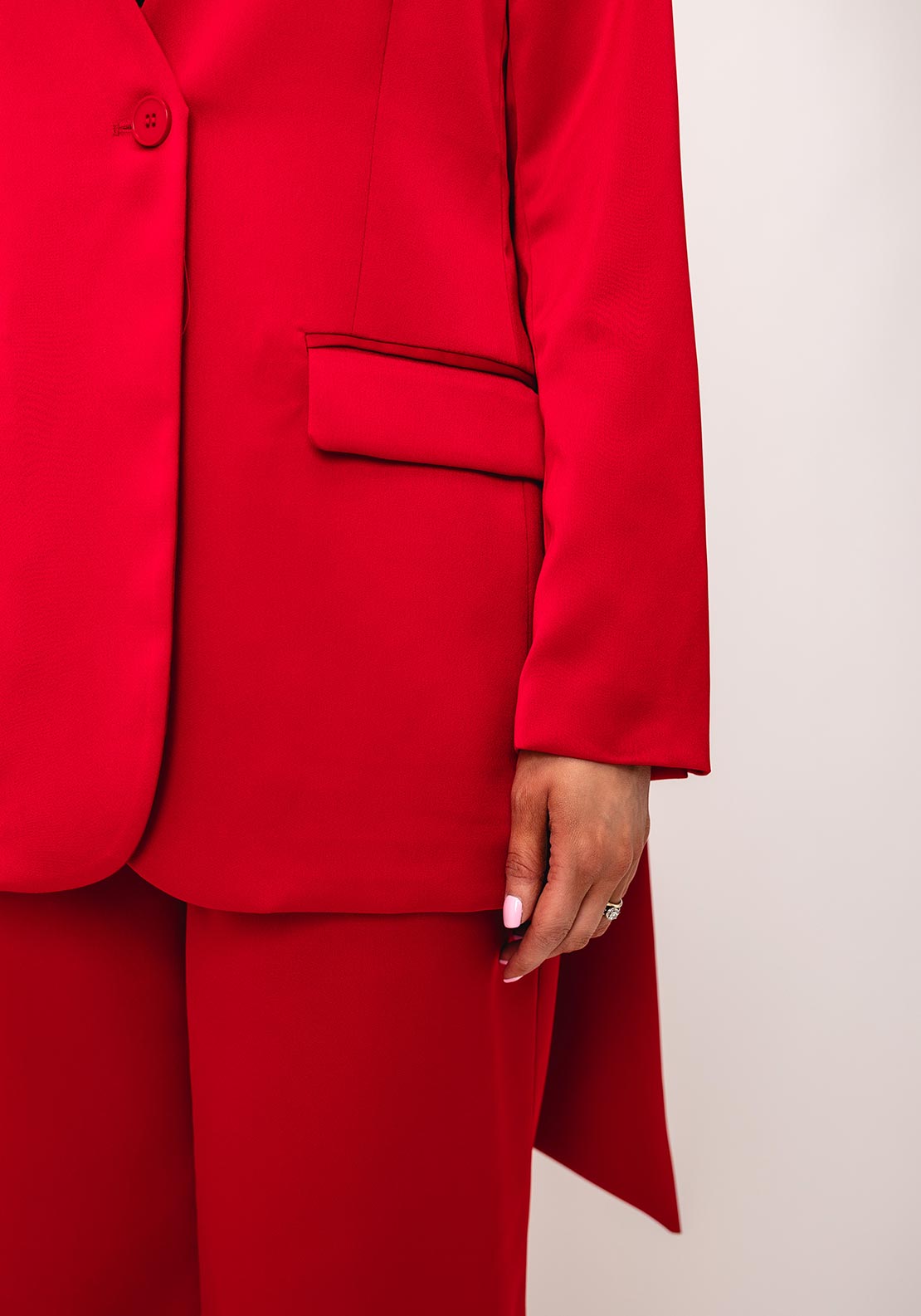 Serafina Collection Satin Blazer and Scarf, Red