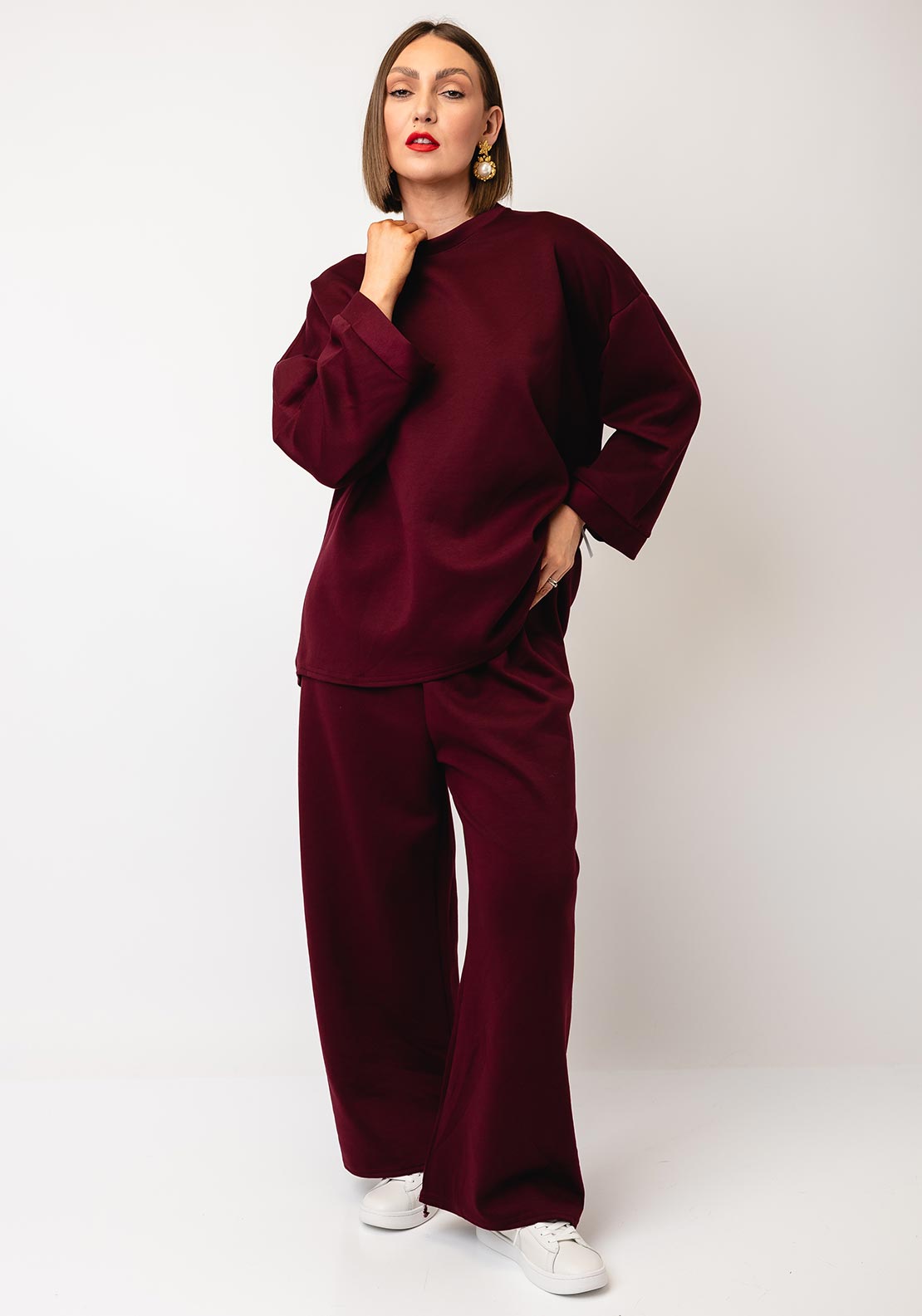 Serafina Collection One Size Sweatshirt and Trouser Co-Ord, Wine