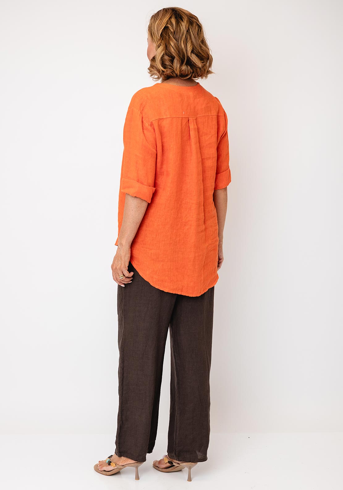 Serafina Linen with Button Detail Top, Orange