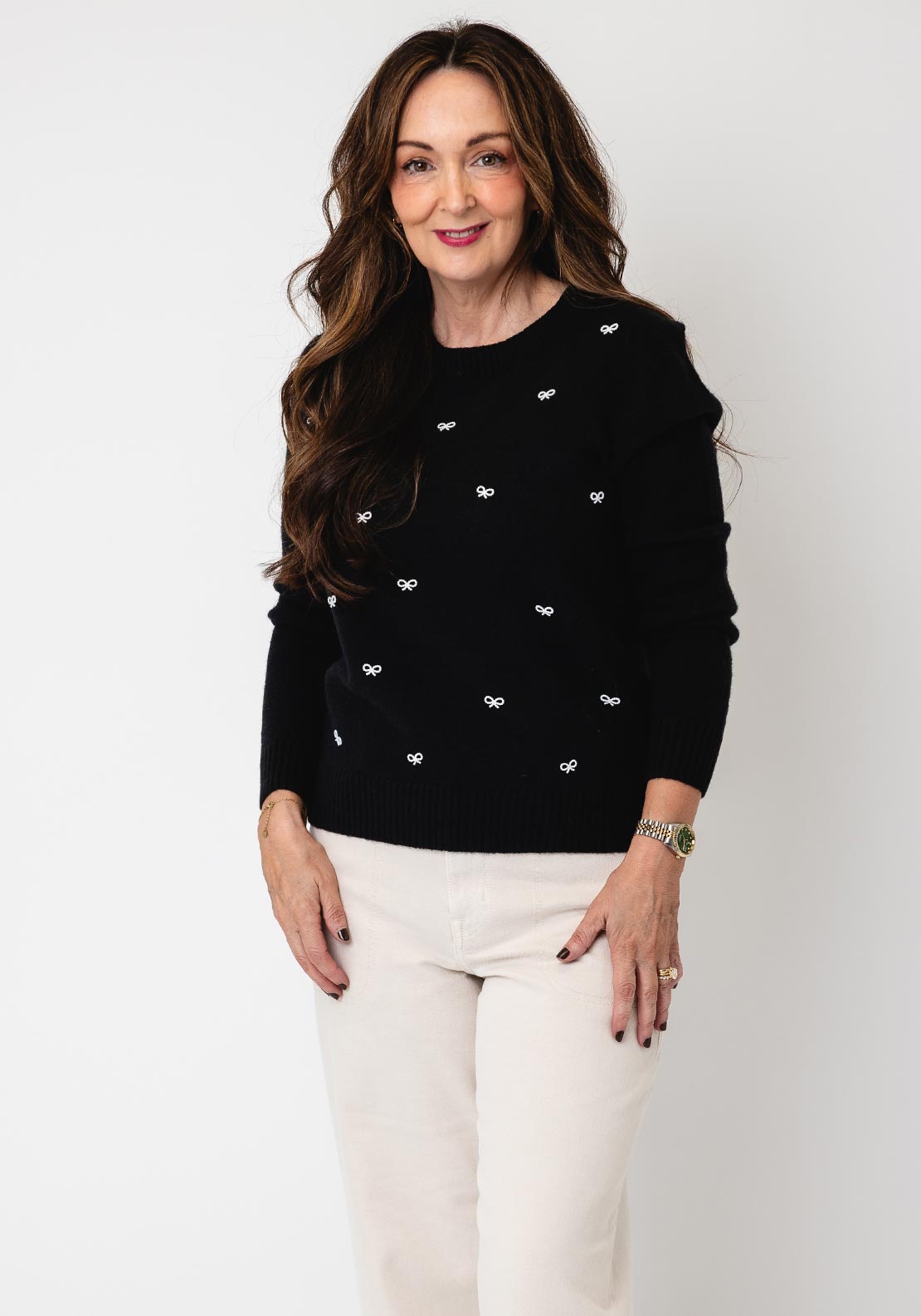 Serafina Collection Knitted with Bow Detail Jumper, Black