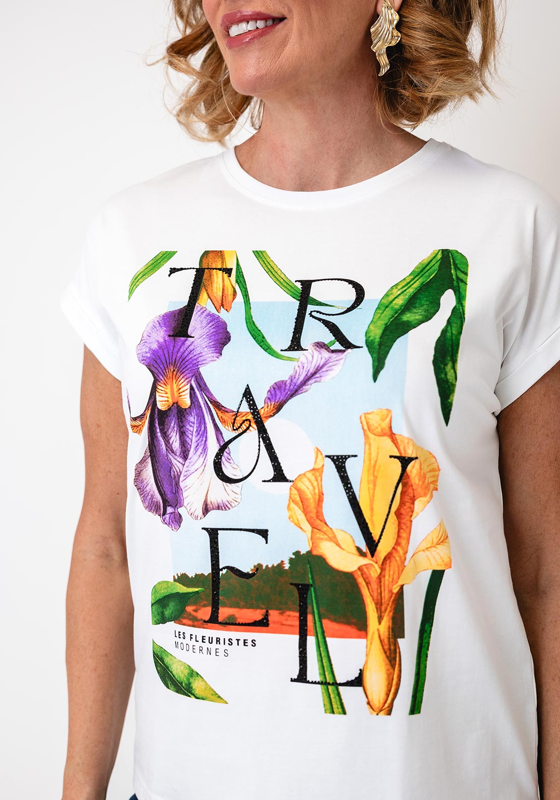 Serafina Collection Travel Floral Graphic T-Shirt, White