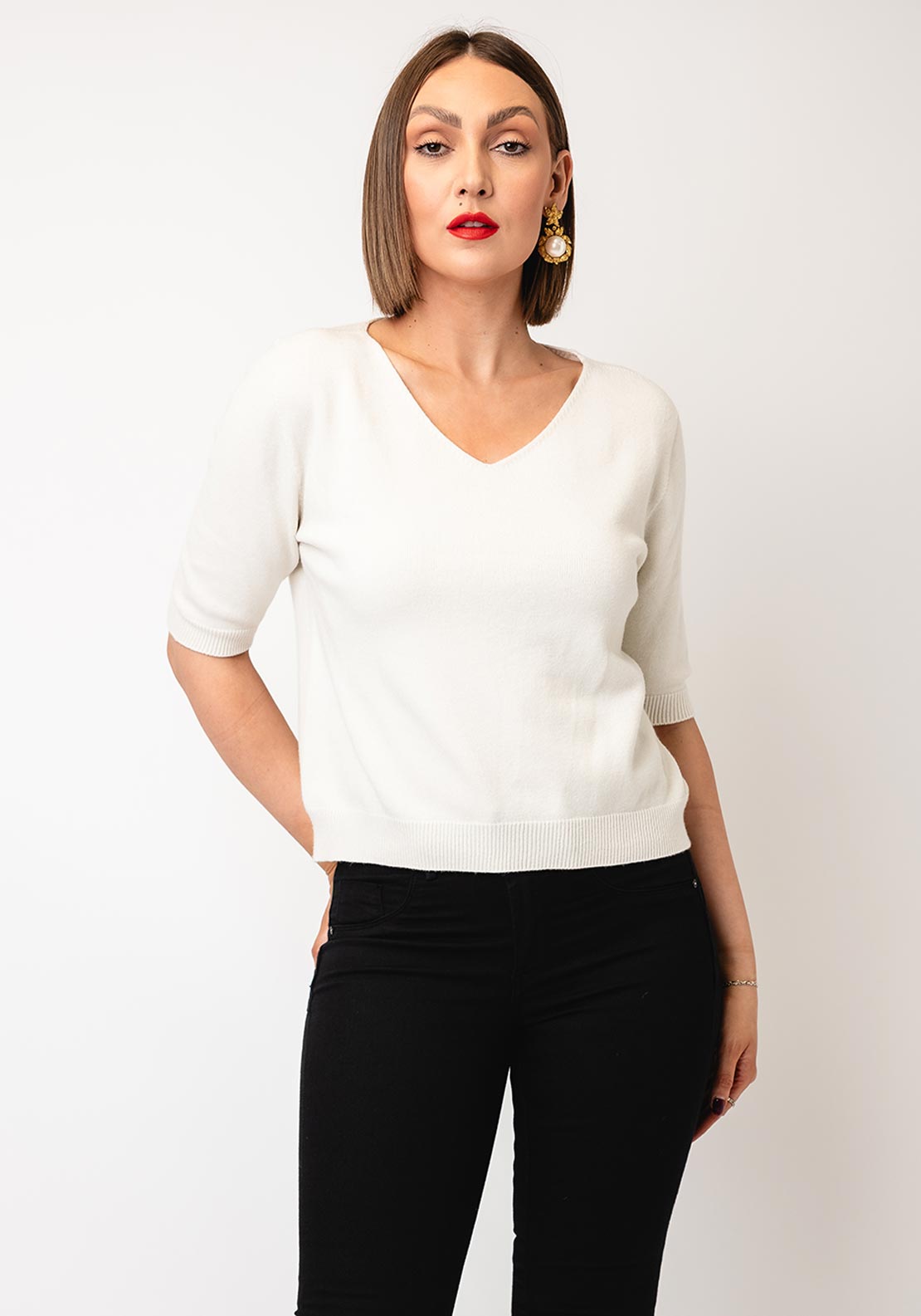 Serafina Collection One Size Short Sleeve Jumper, Cream
