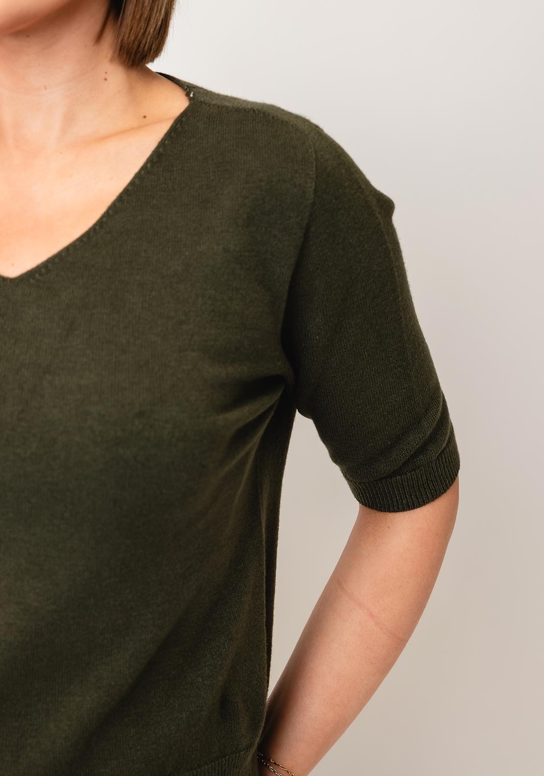 Serafina Collection One Size Short Sleeve Jumper, Khaki Green