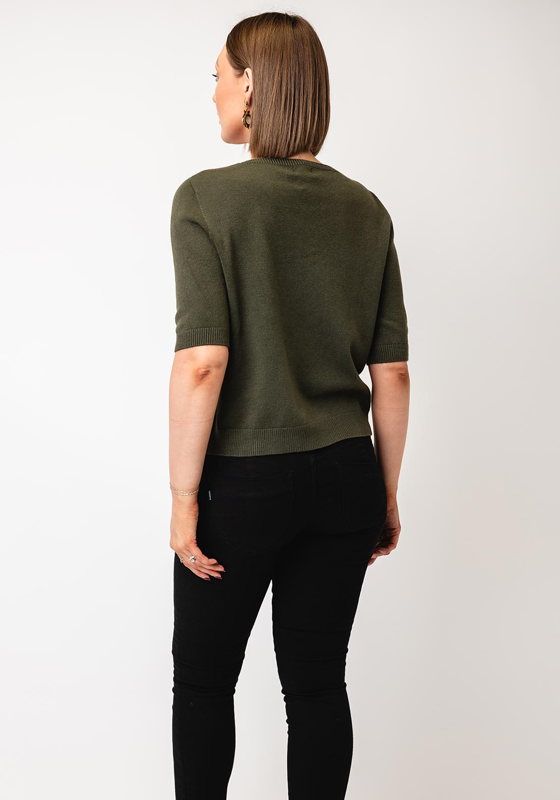 Serafina Collection One Size Short Sleeve Jumper, Khaki Green
