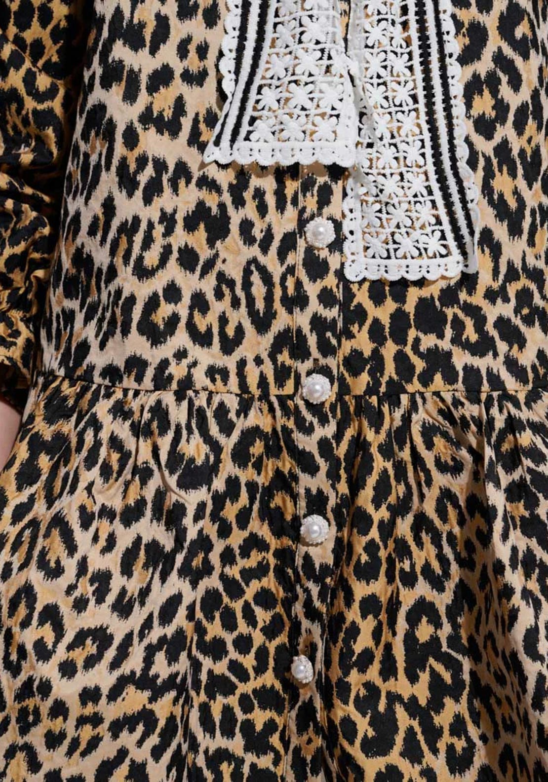 Sister Jane Cleo Collar Animal Print with Lace Detail Mini Dress, Beige Multi