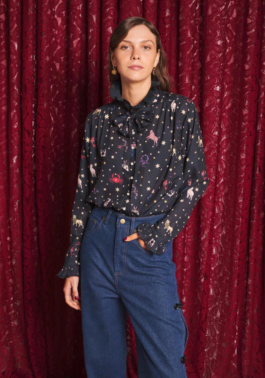 Sister Jane Tarot Reader Blouse, Black Multi