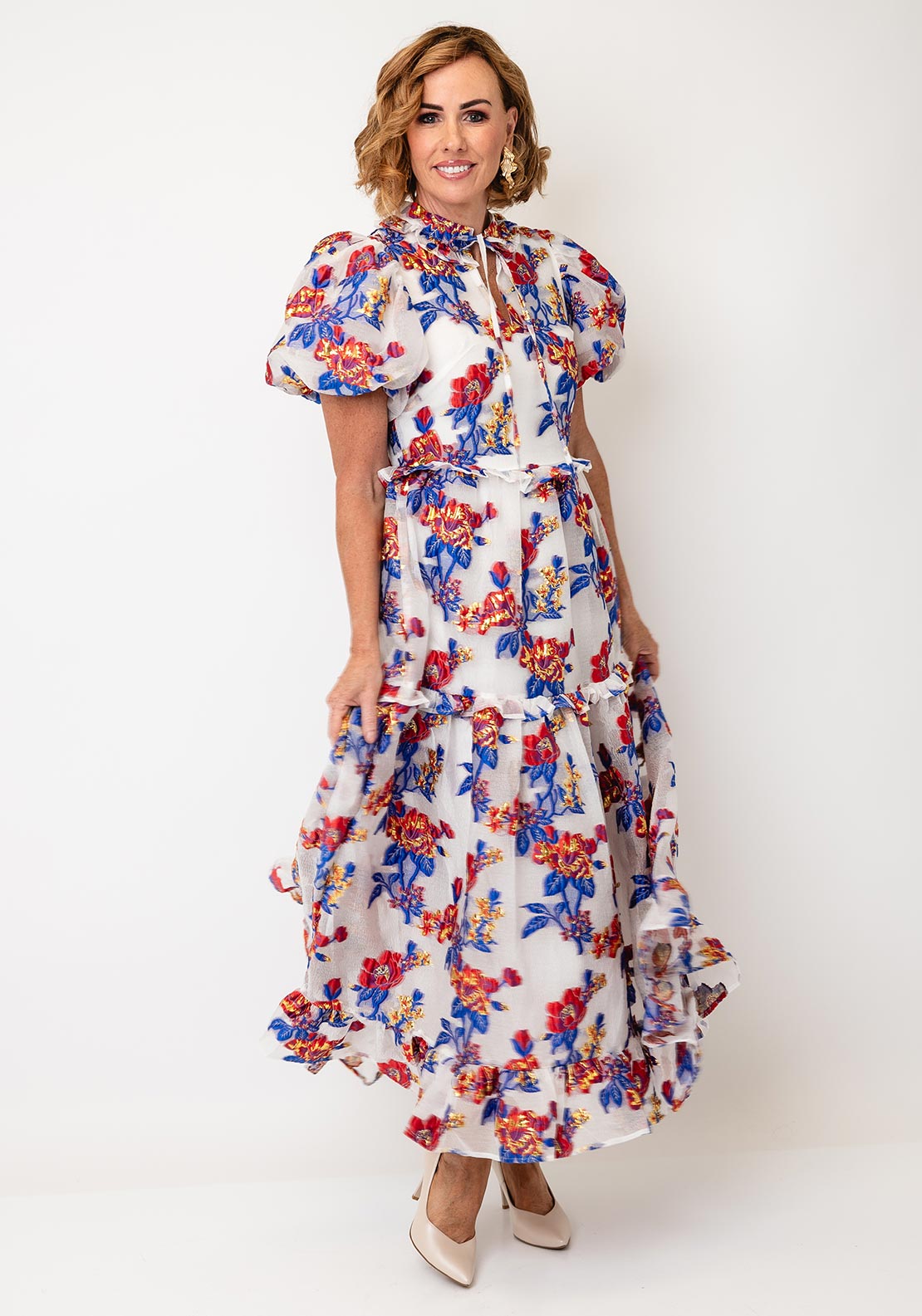 Sister Jane Azur Bloom Jacquard Maxi Dress, Pearl Ivory - McElhinneys