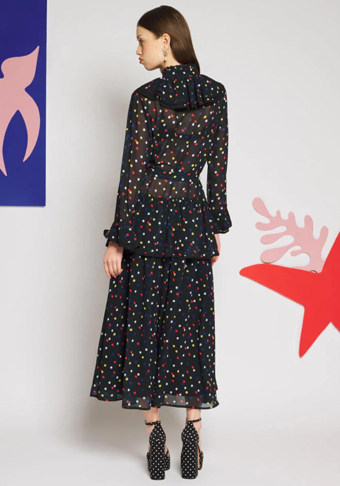 SISTER JANE ELODIE SPOT CHIFFON MAXI DRE