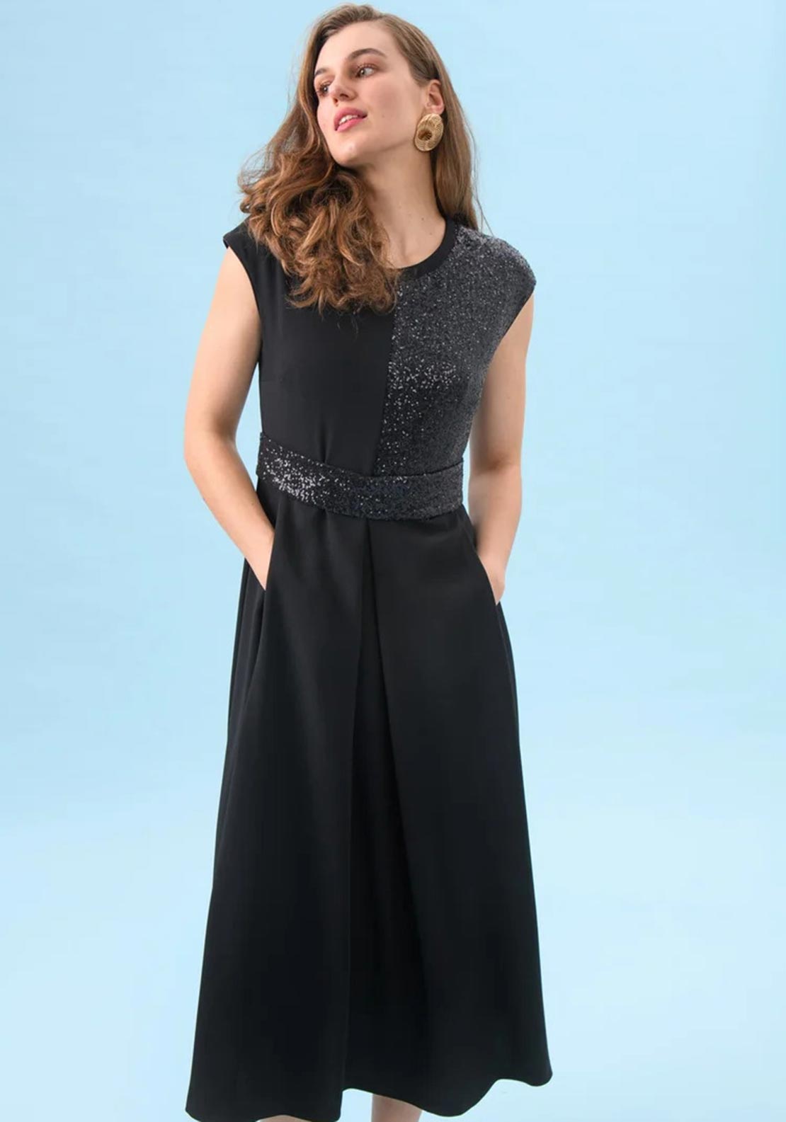 Sisters by Caroline Kilkenny Feya Sequin Panel Dress, Black