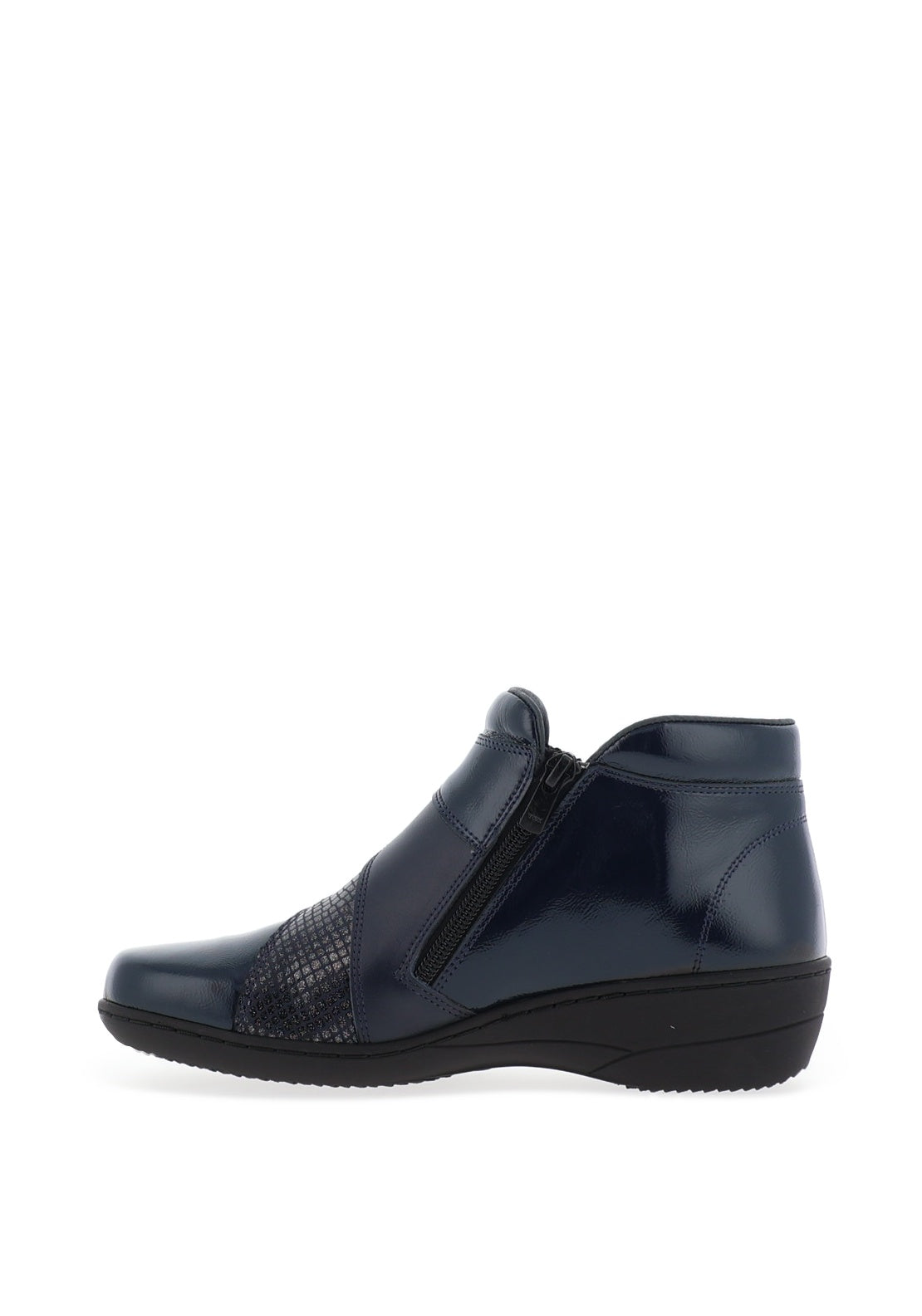 Softmode Clara Leather Patent Dual Zip Boots, Navy