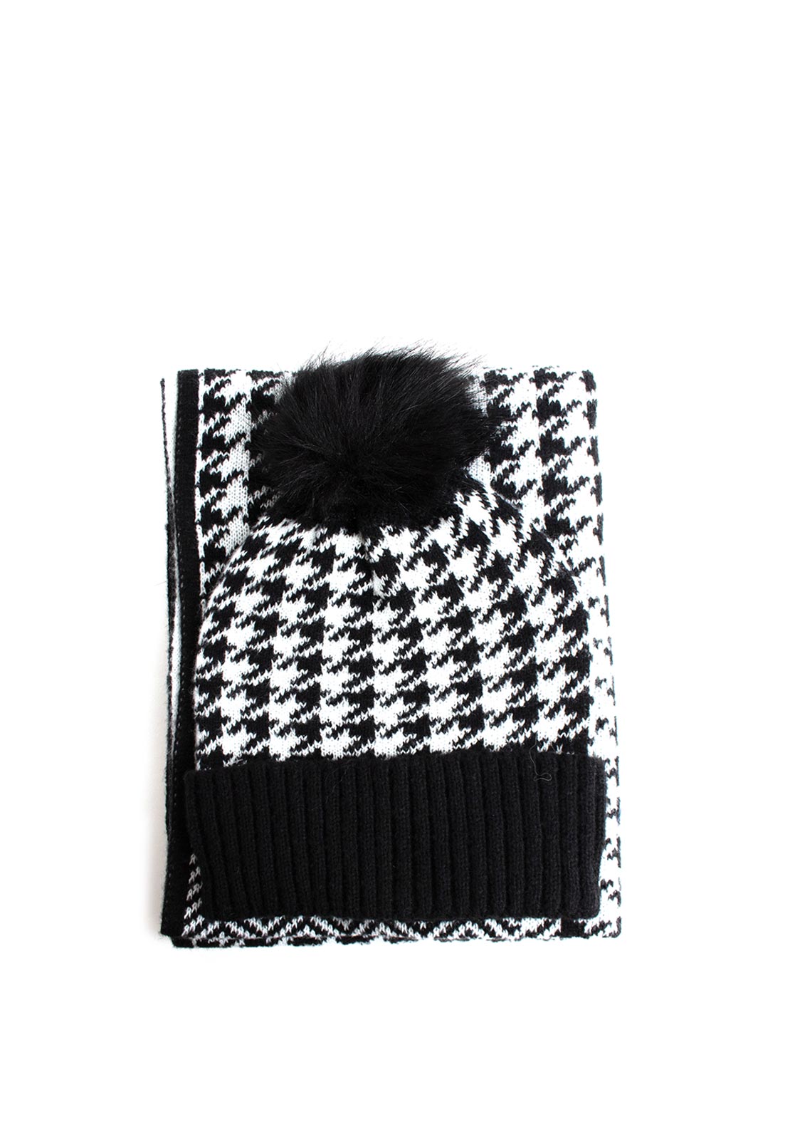 Brandwell Something Special Houndstooth Hat and Scarf Set, Black
