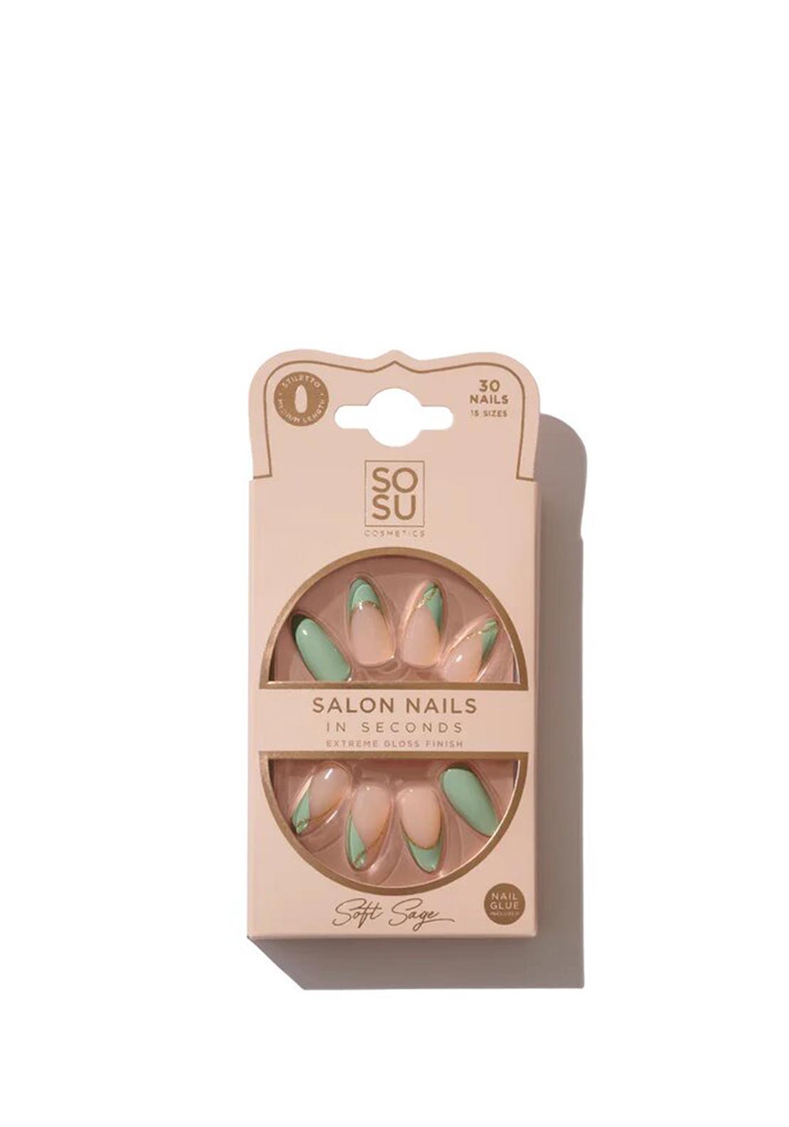 Sosu Glossy Medium Length Faux Nails, Soft Sage