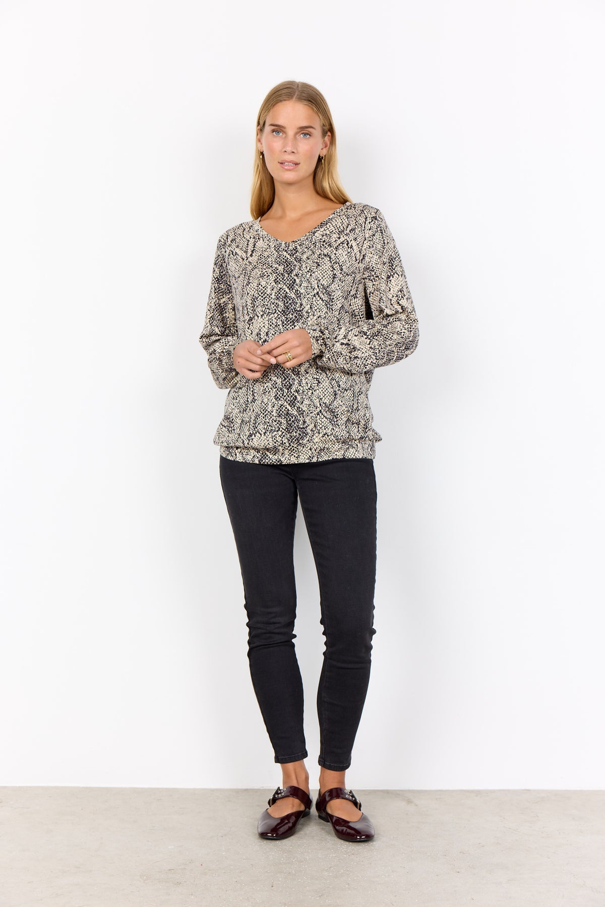 Soya Concept Violet V-Neck Blouse, Navy