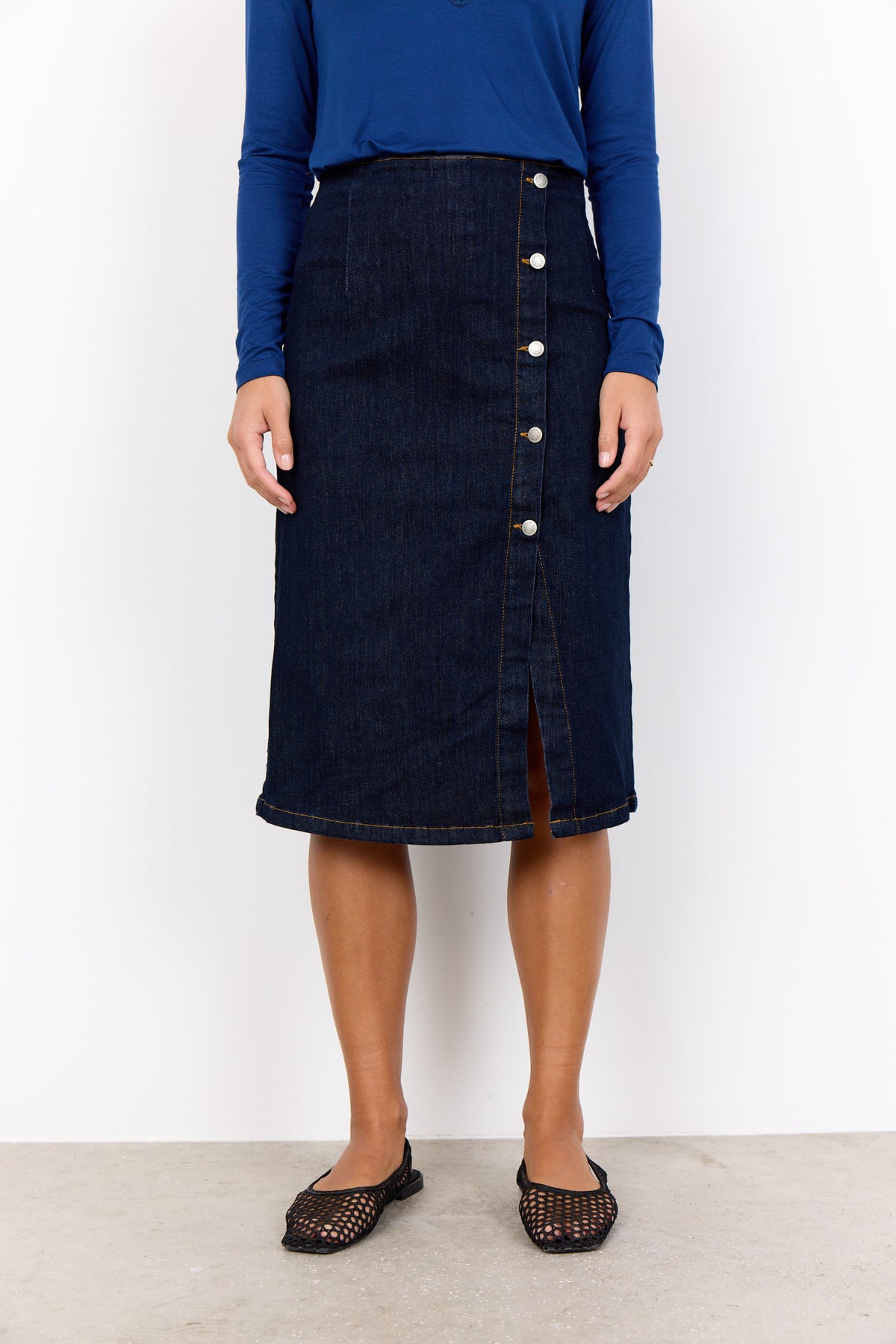 Soya Concept Kimberly Denim Midi Skirt, Navy