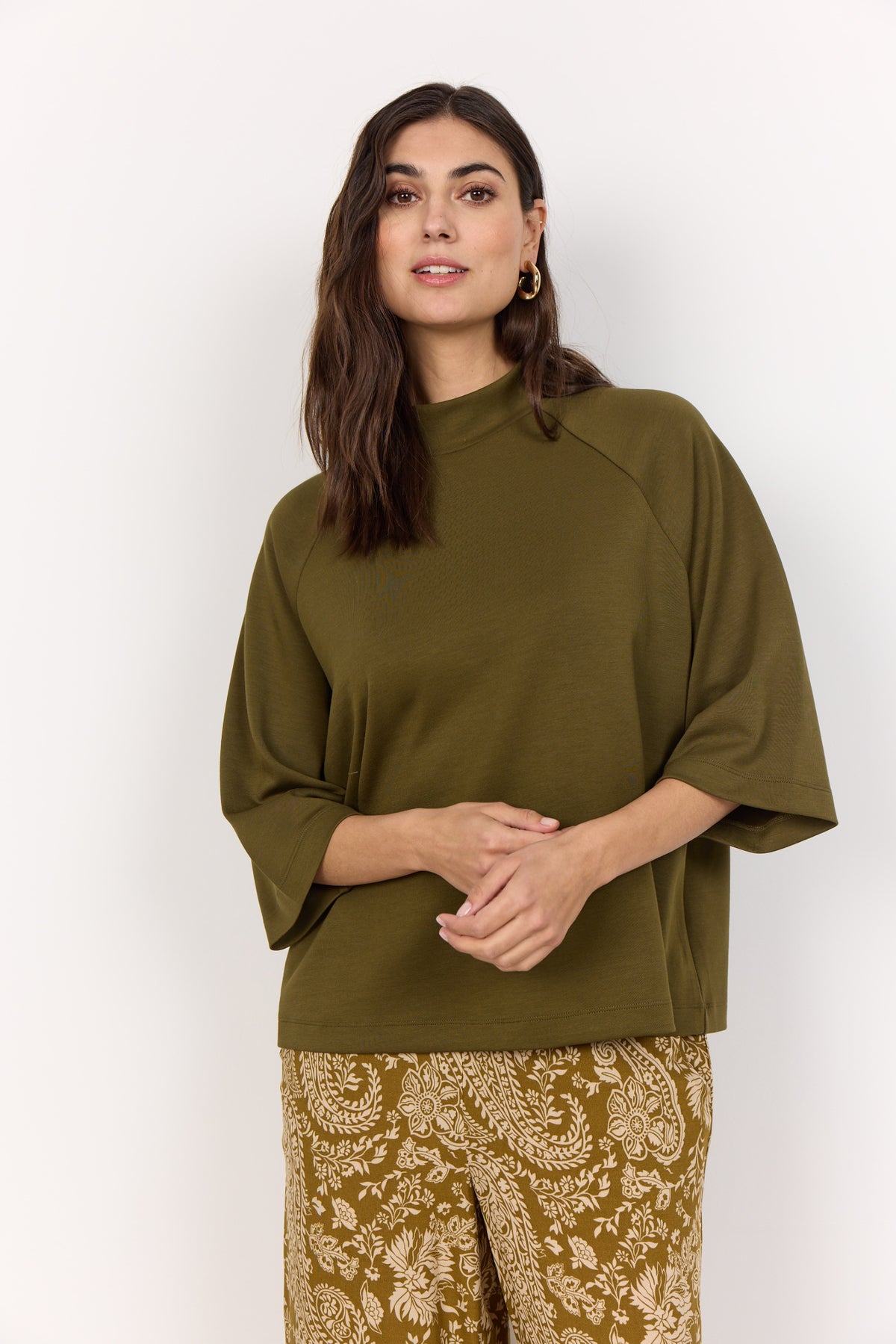 Soya Concept Banu Flare Sleeve Jumper, Green