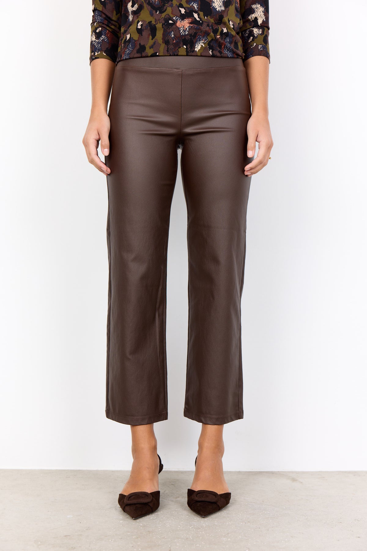 Soya Concept Pam Leather Trousers, Brown