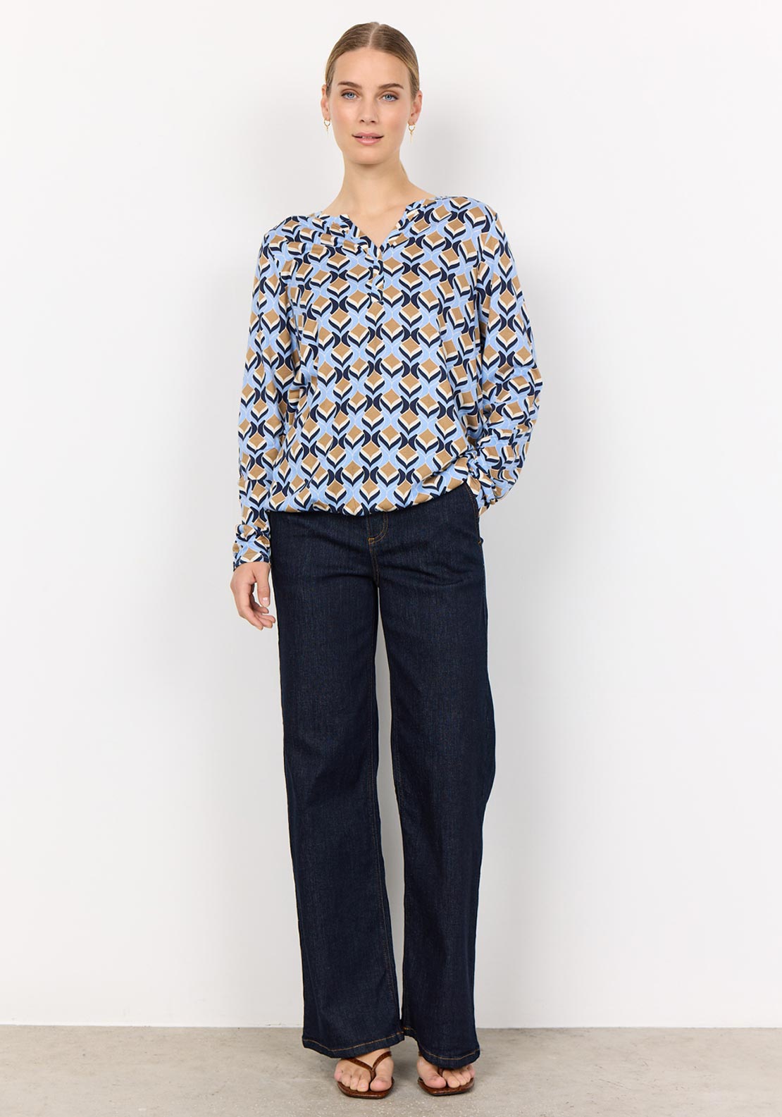 Soyaconcept Felicity Patterned Tunic Top, Blue Multi