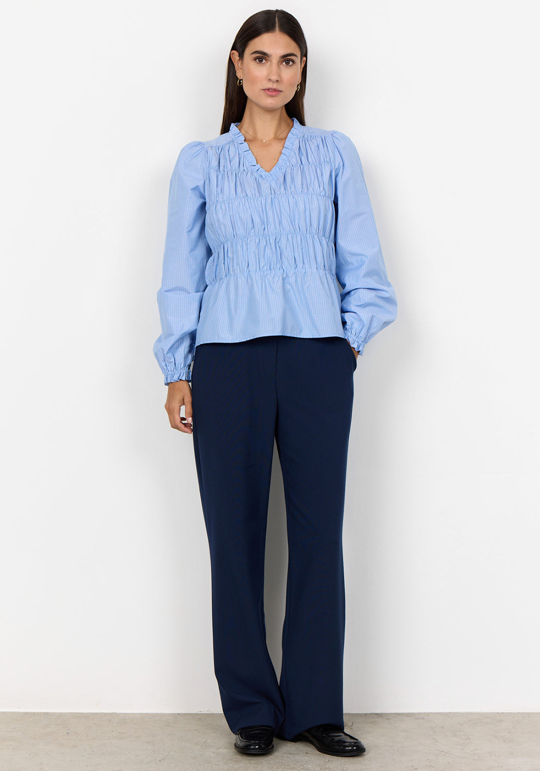 Soyaconcept Onari Pinstripe Elasticated Blouse, Blue