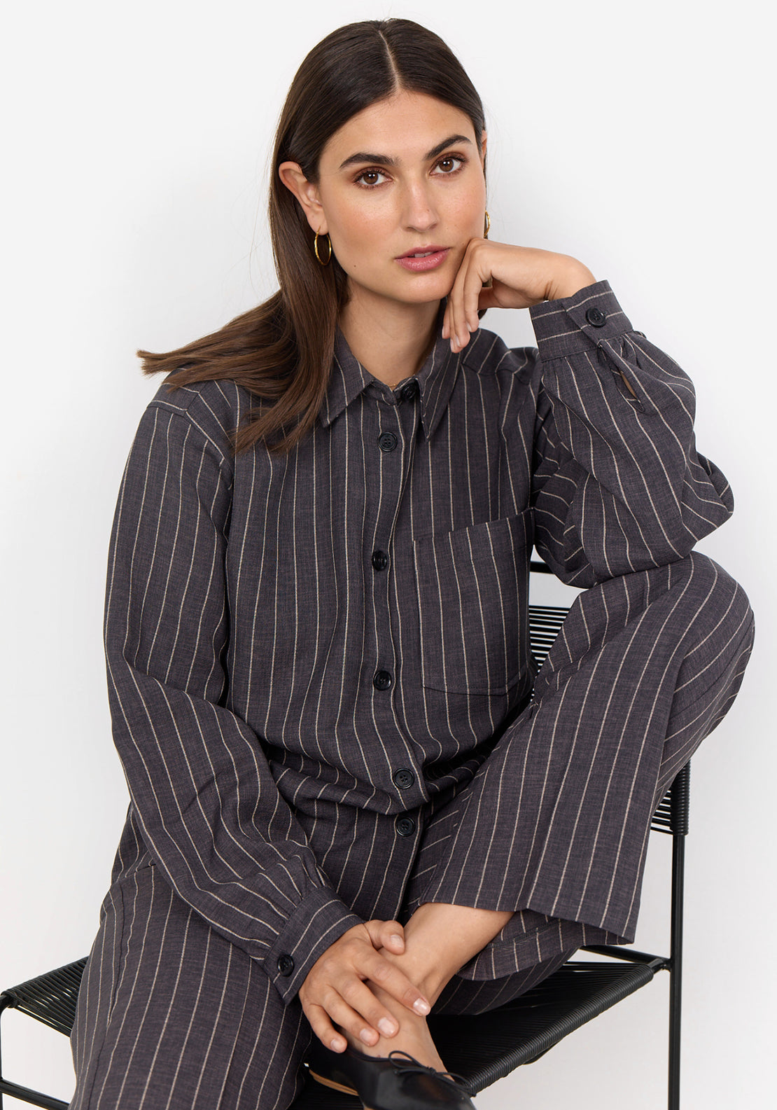 Soyaconcept Olivine Pinstripe Shirt, Grey