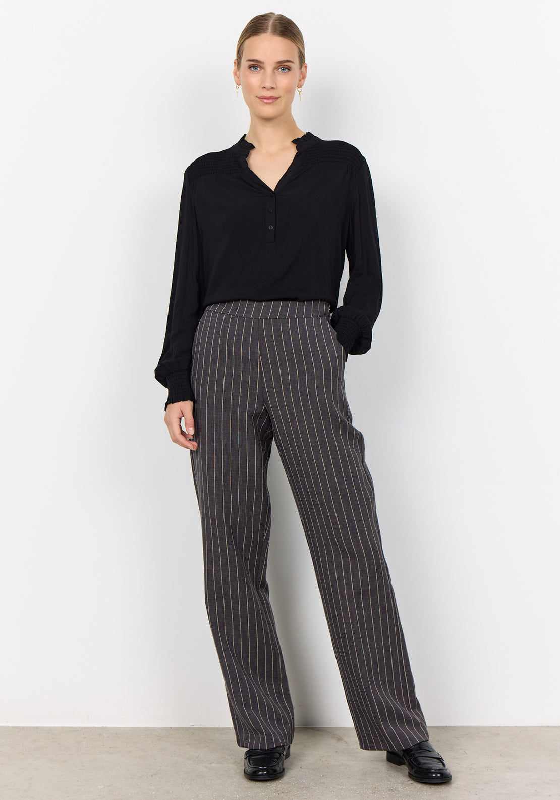 Soyaconcept Olivine Pinstripe Tapered Trousers, Grey