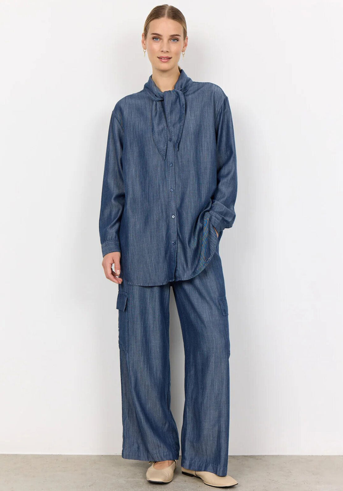 Soyaconcept Ontario Neck Tie Chambray Shirt, Blue