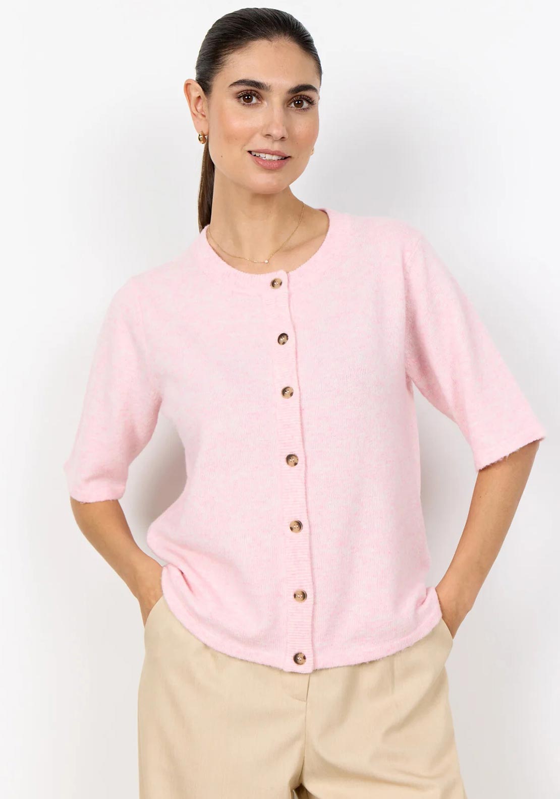 Soyaconcept Orlean Short Sleeve Cardigan, Pink