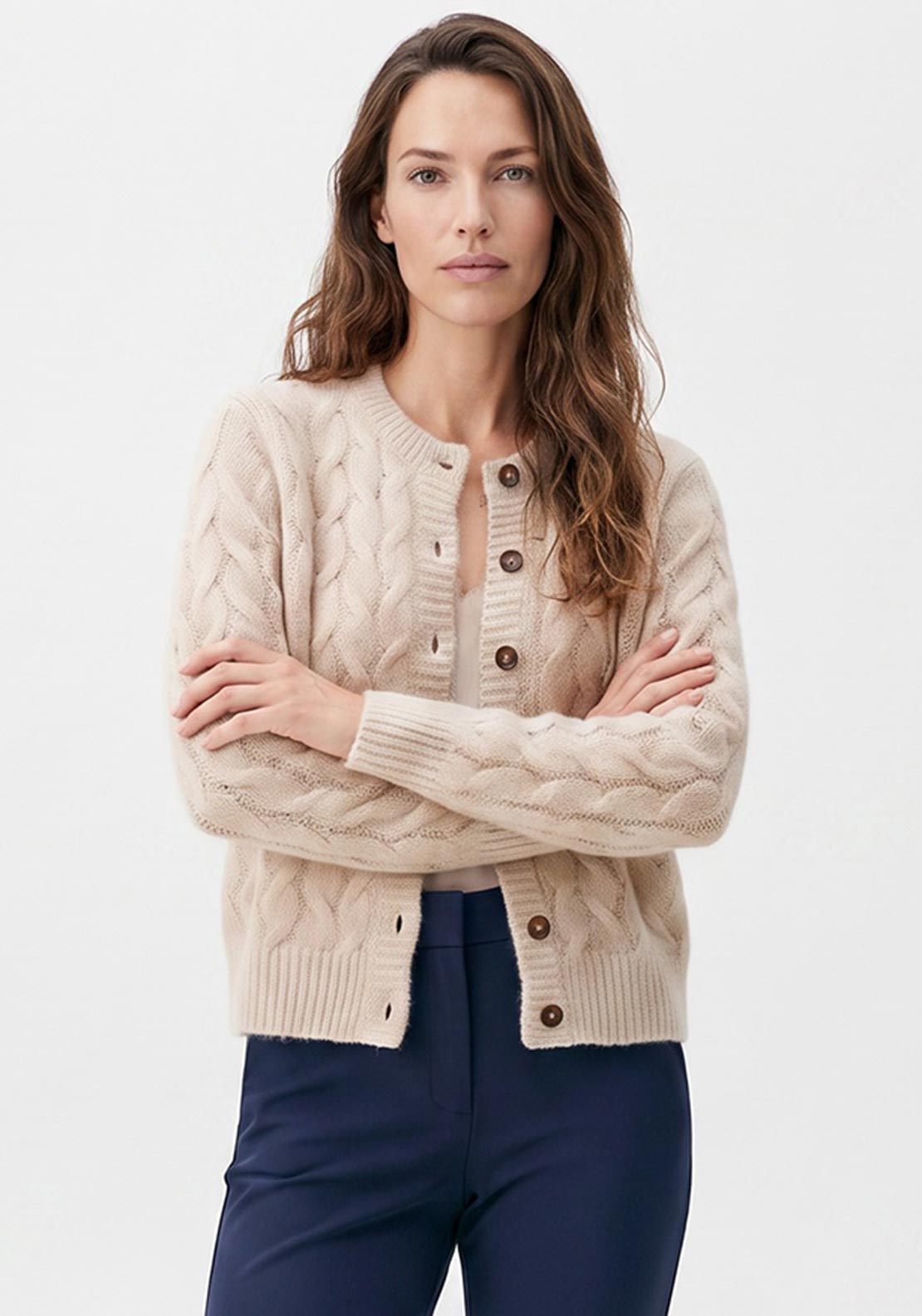Soyaconcept Heida Cable Knit Cardigan, Beige