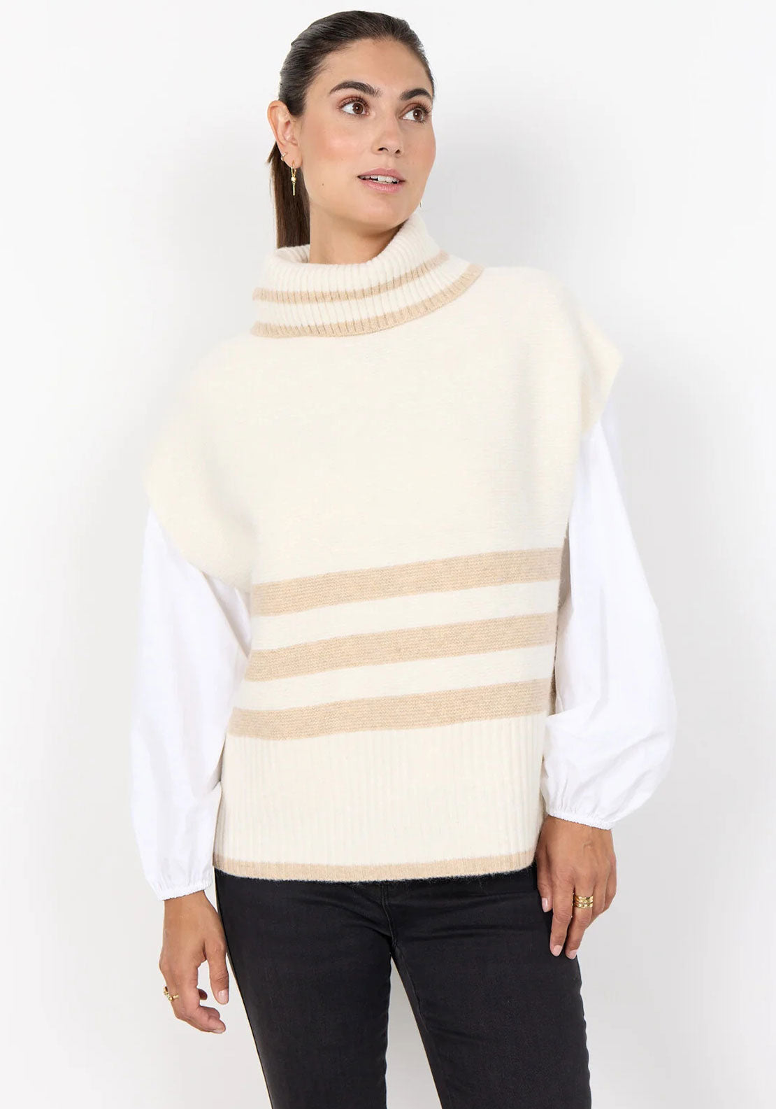 Soyaconcept Vif Roll Neck Sleeveless Jumper, Cream