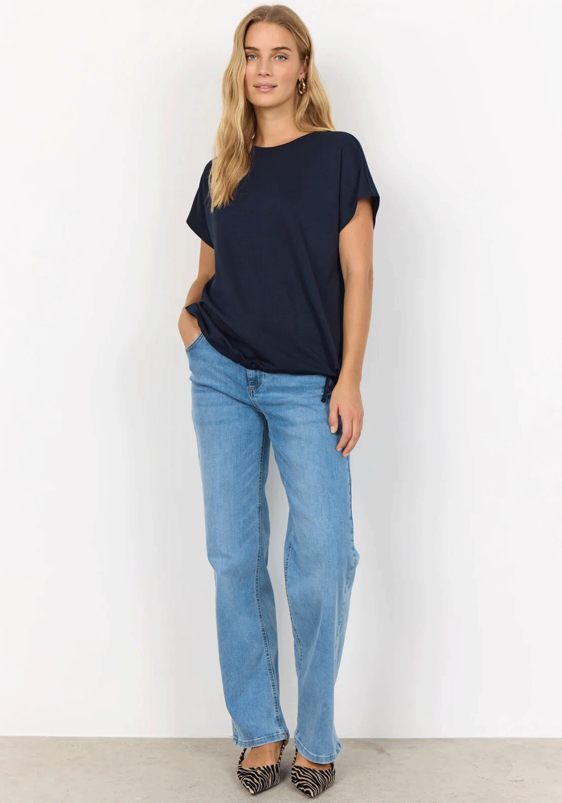Soyaconcept Banu Jersey Tie Trim Top, Navy
