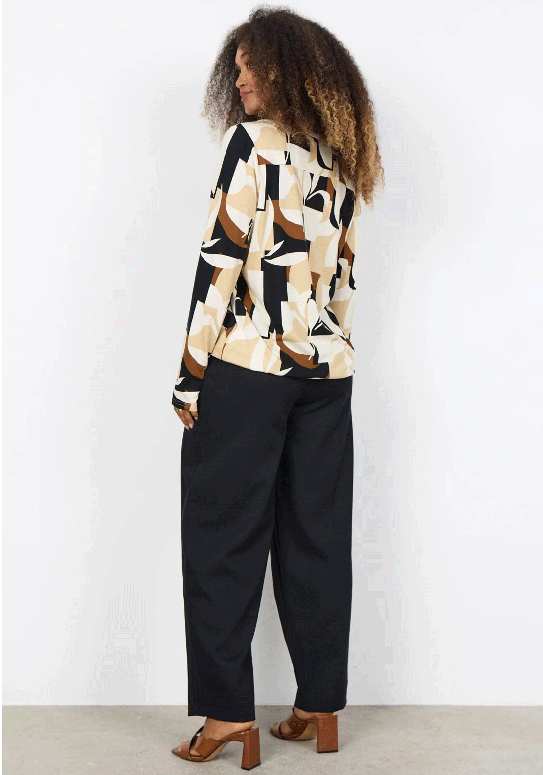 Soyaconcept Felicity Geometric Jersey Top, Beige