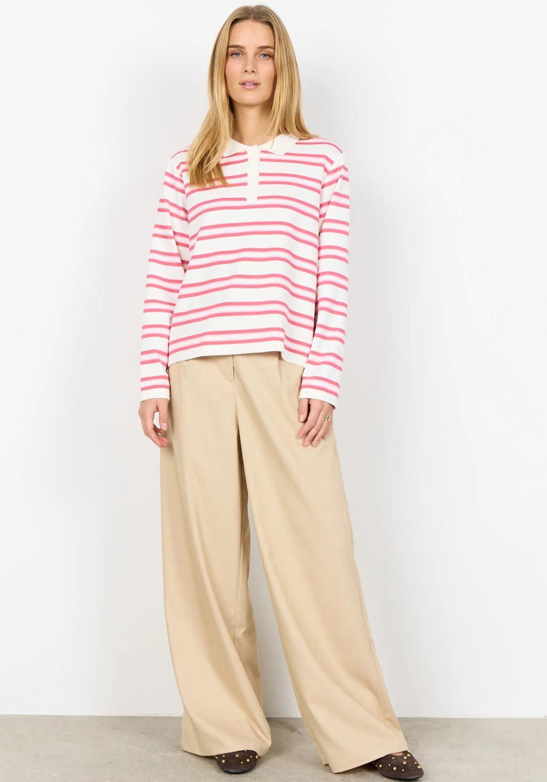 Soyaconcept Barni Striped Polo Top, Pink