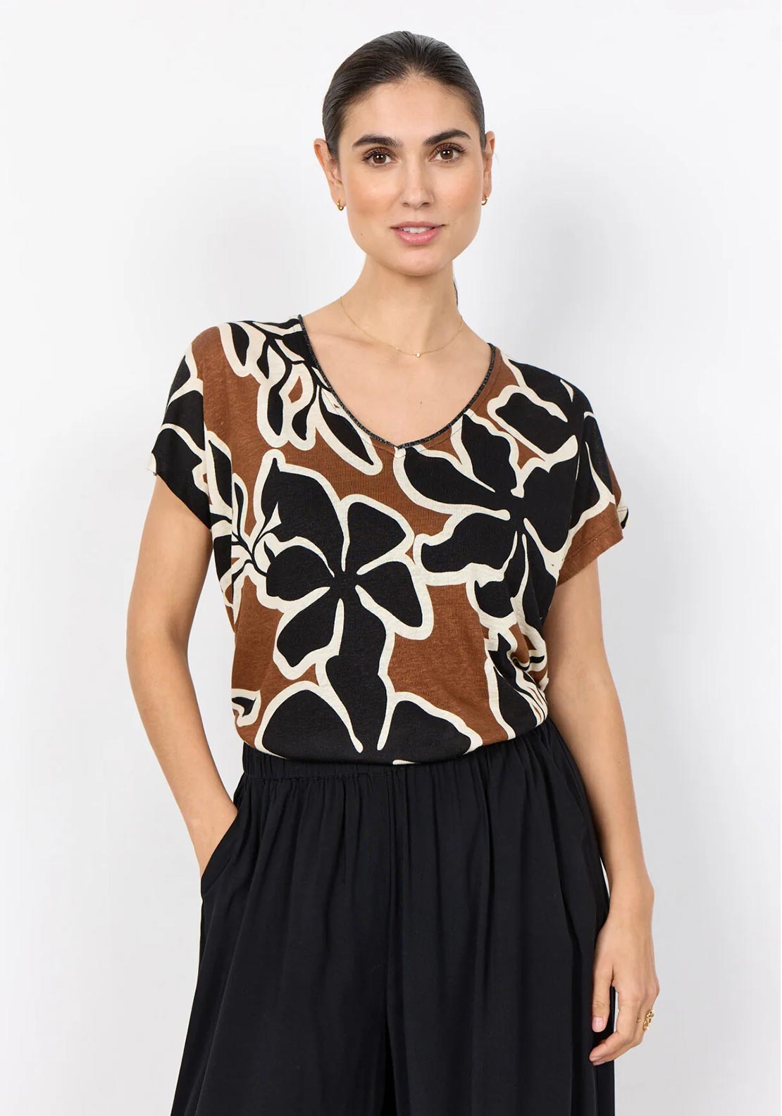 Soyaconcept Geometric Print T-Shirt, Brown Multi