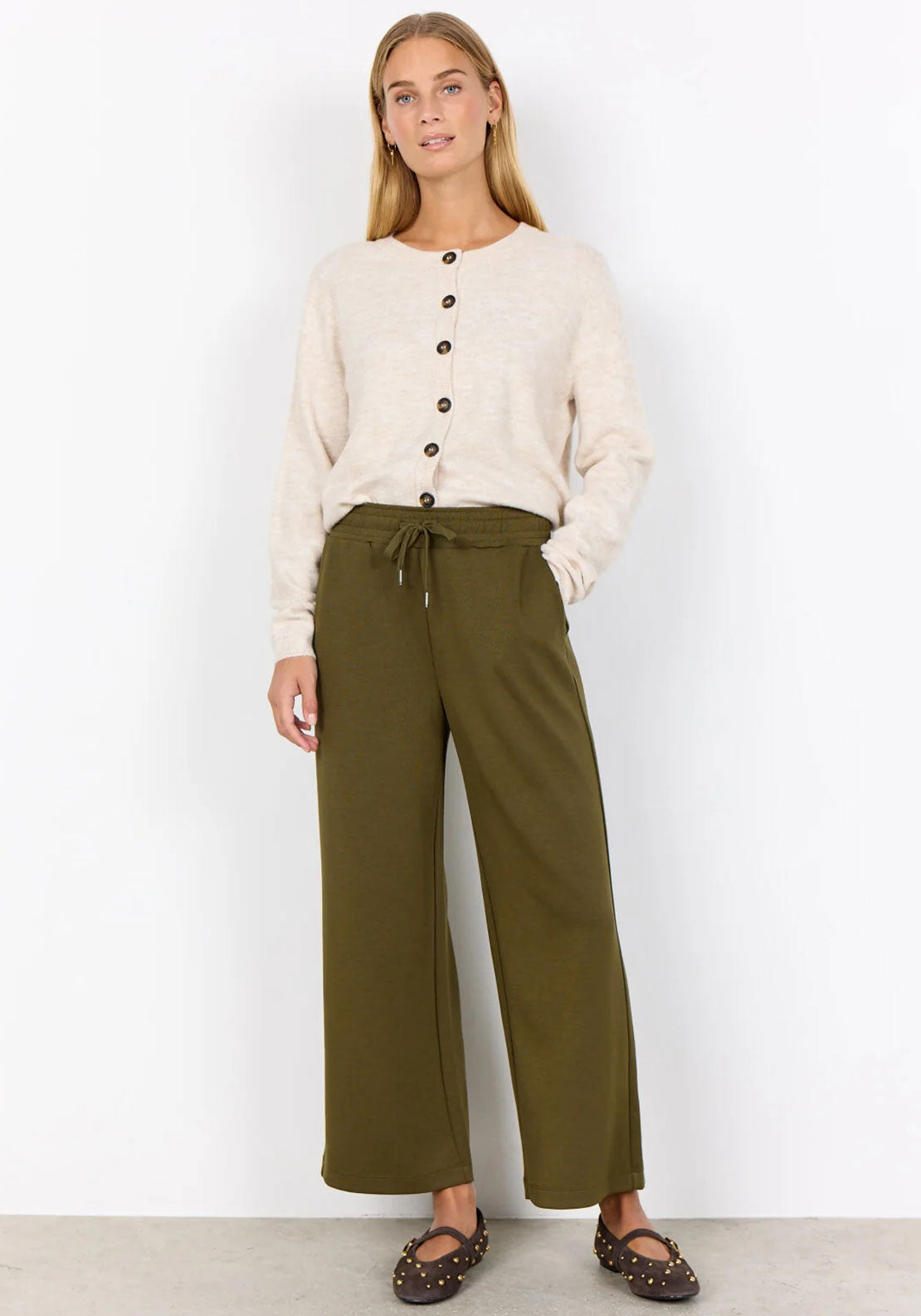 Soyaconcept Banu Straight Leg Jersey Trousers, Green