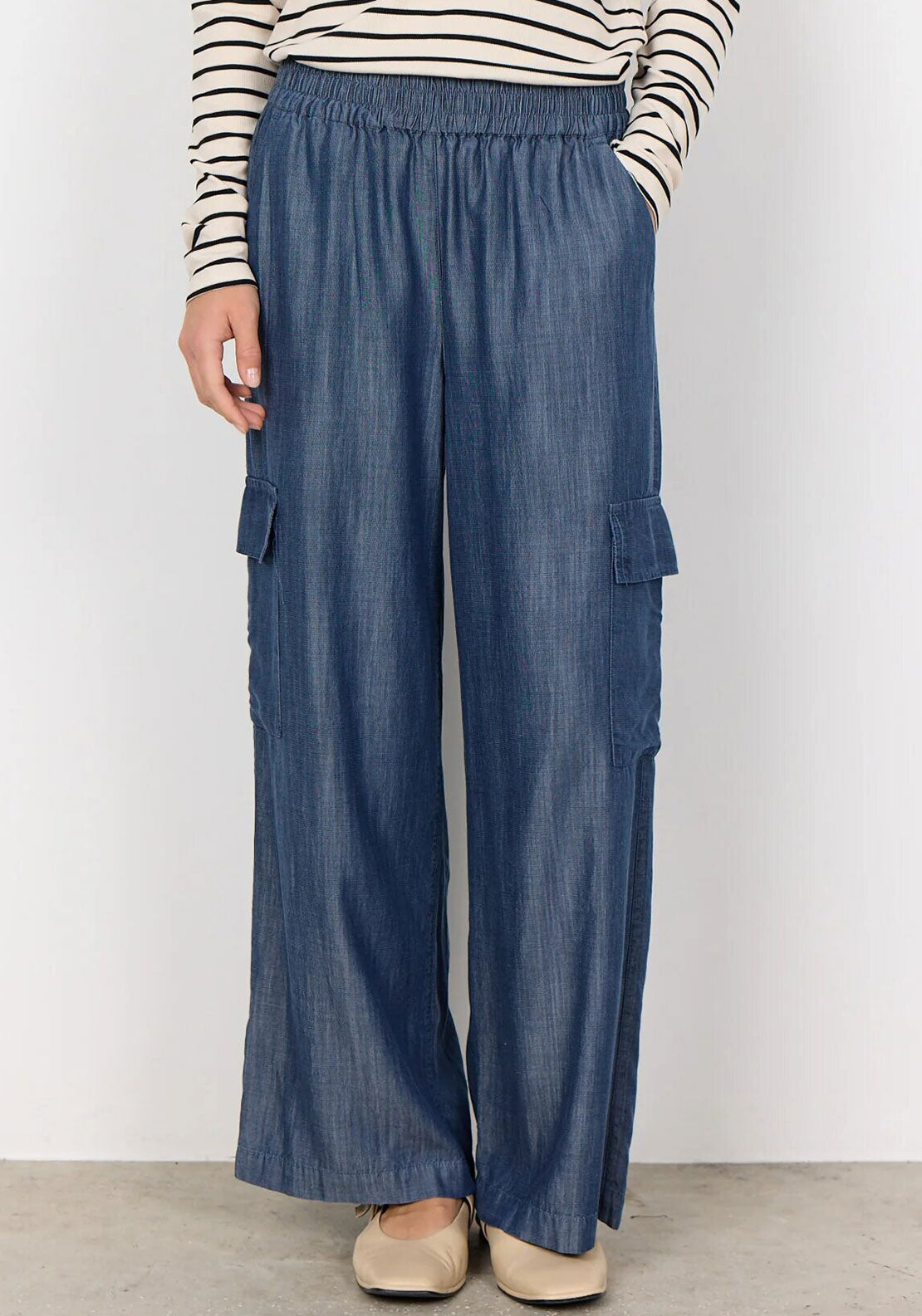 Soyaconcept Ontario Wide Leg Chambray Trousers, Blue
