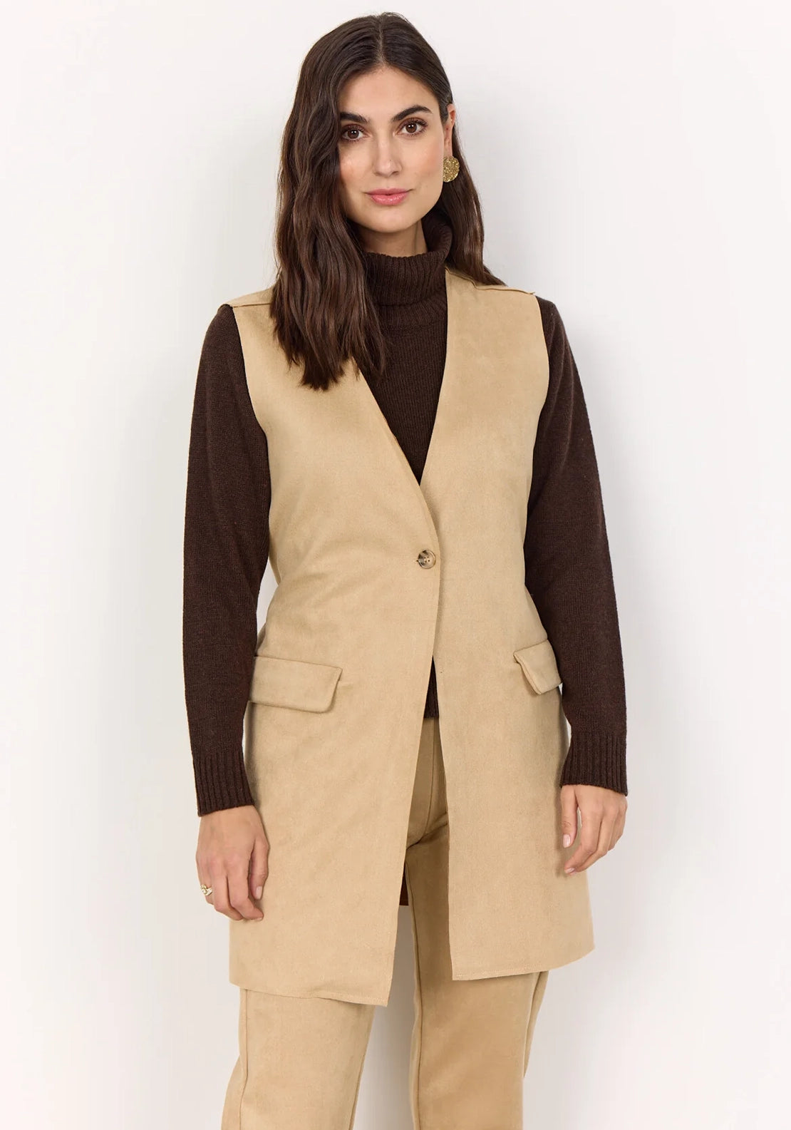 Soyaconcept Vikka Faux Suede Waistcoat, Tan