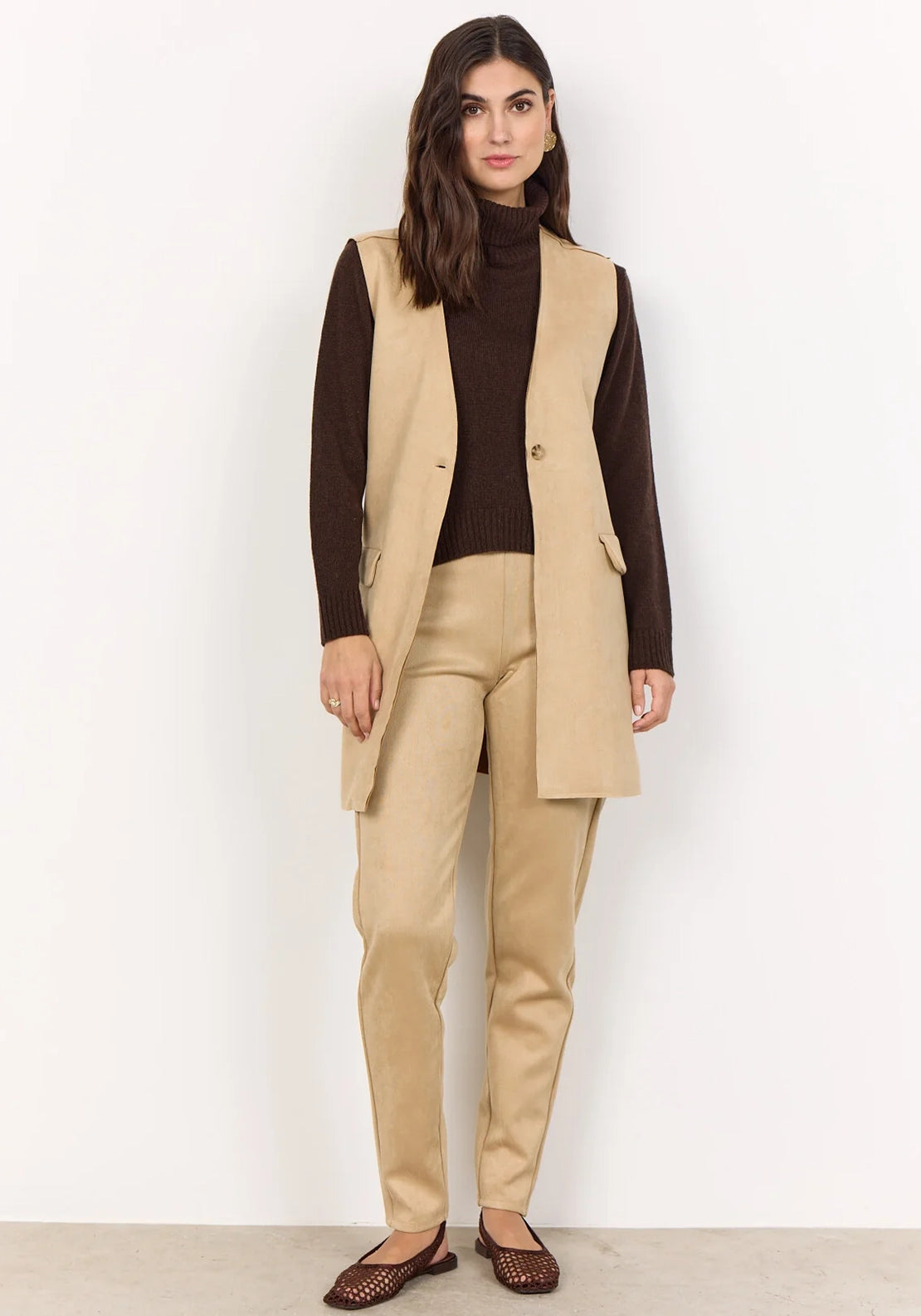 Soyaconcept Vikka Faux Suede Waistcoat, Tan